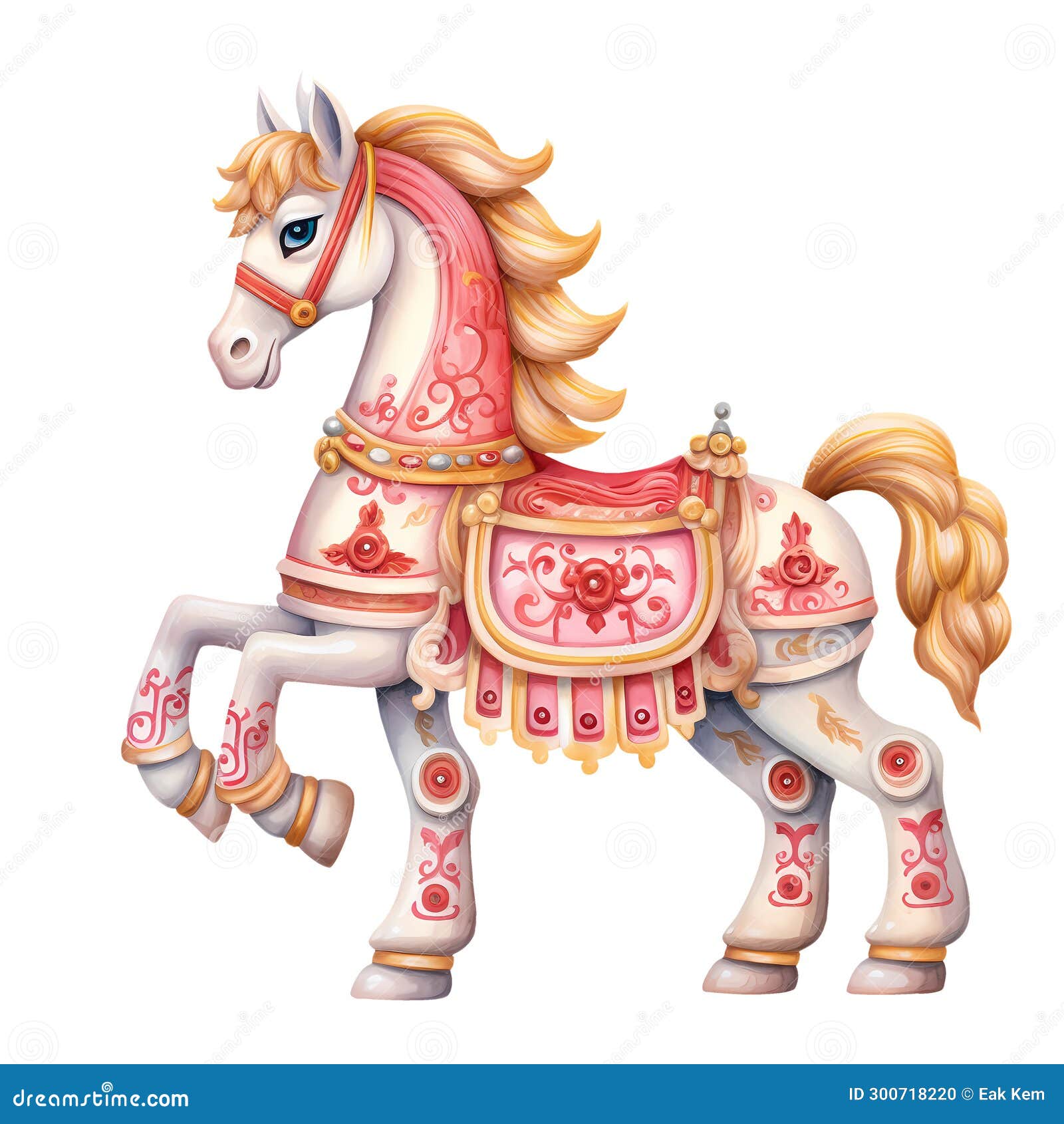 Cute Carousel Horse Watercolor Clipart Illustration AI Generative Stock