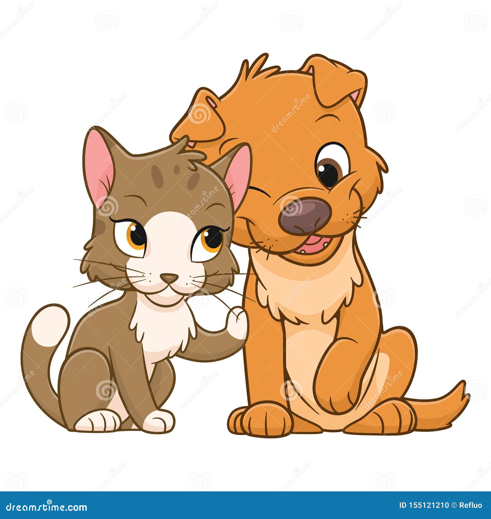 Cartoon cute cat and dog stock vector. Illustration of cheerful - 155121210