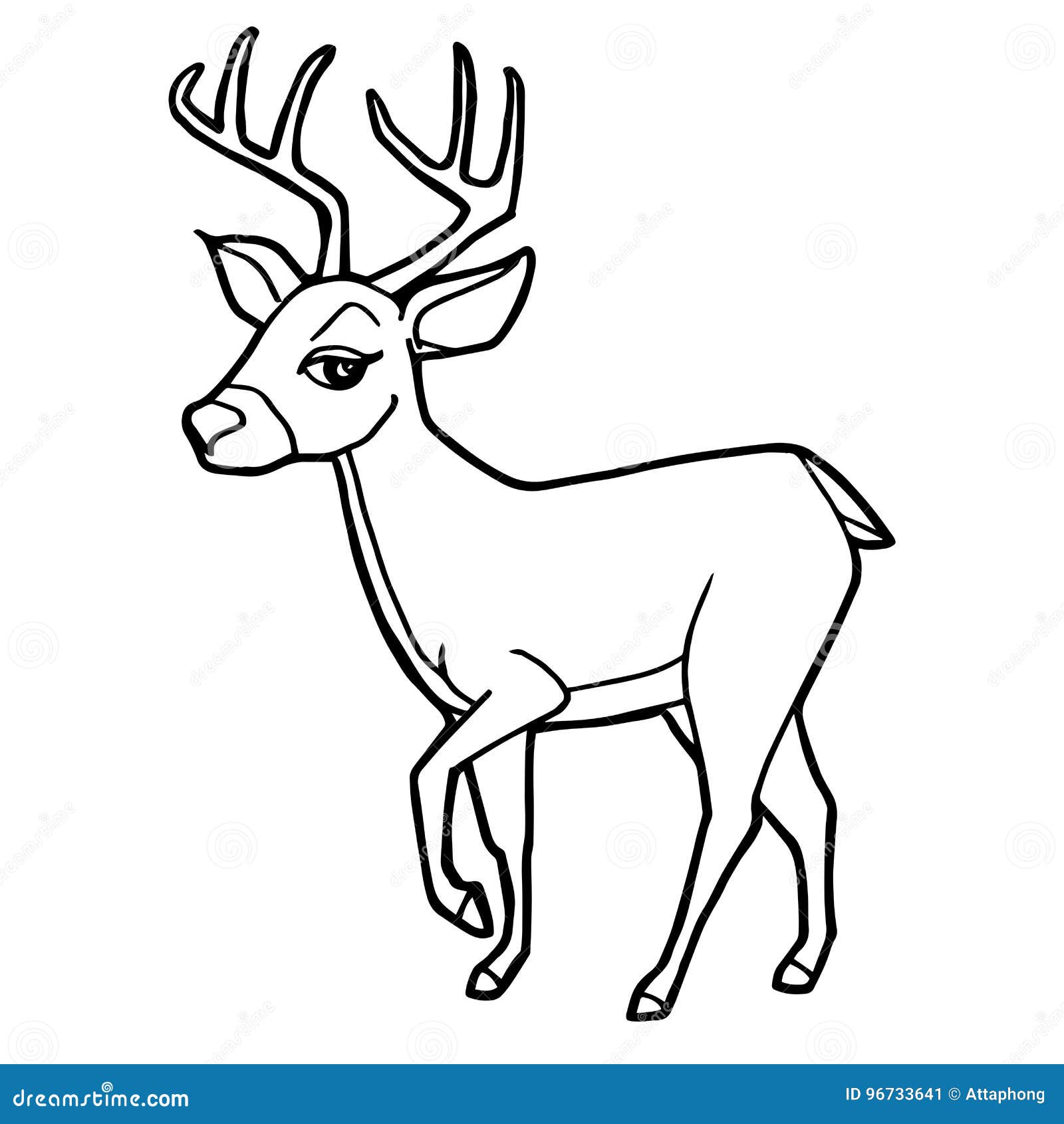 Deer Coloring Book Antistress Vector Linear Illustration For