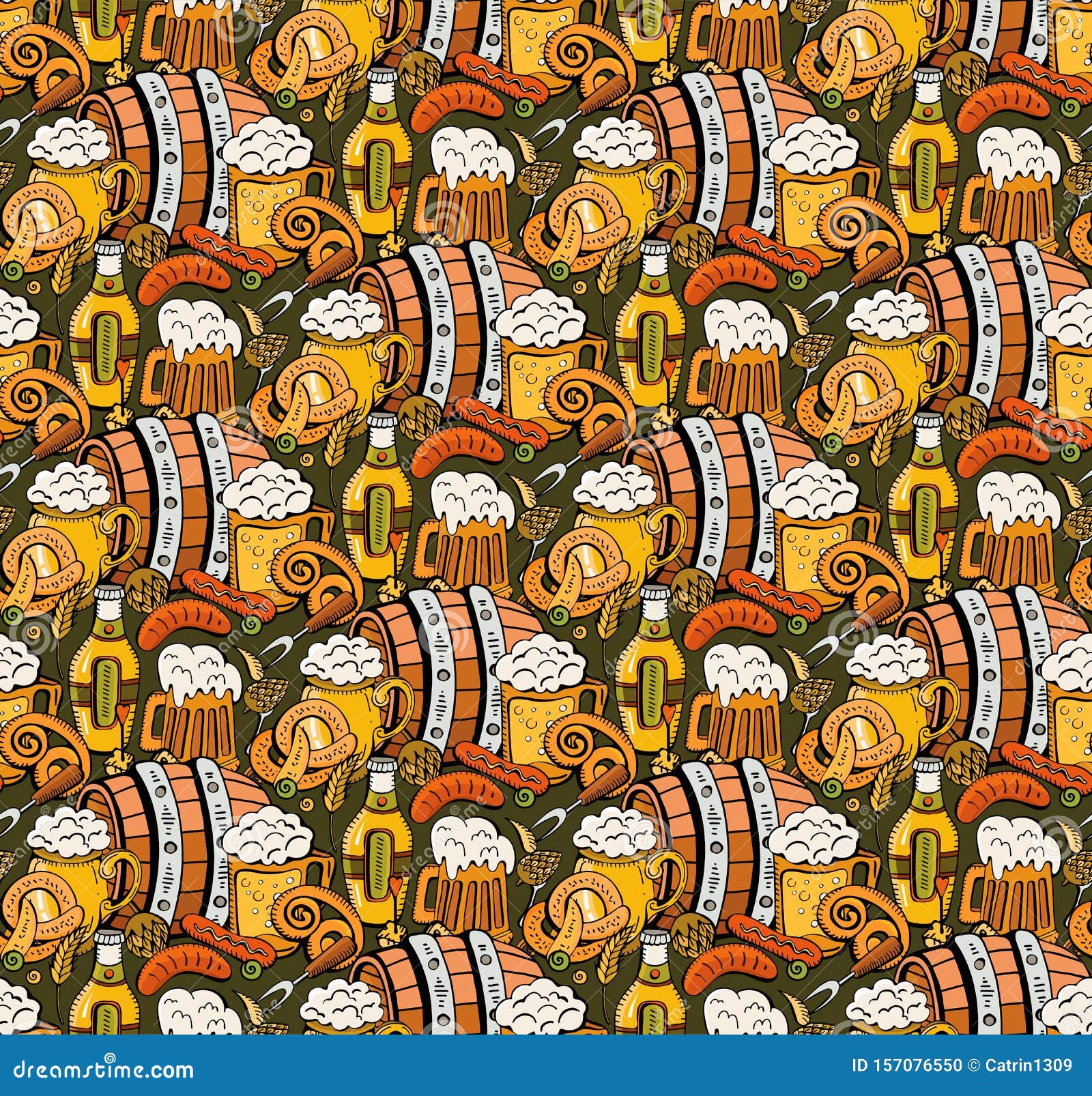 Cartoon Cute Doodle Hand Drawn Oktoberfest Seamless ...