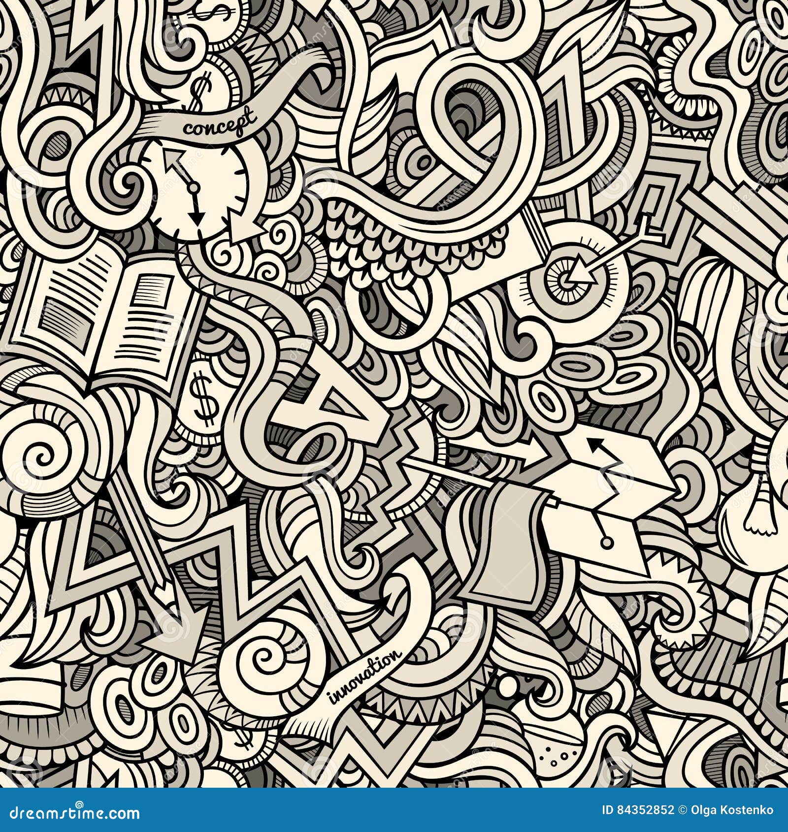 Cartoon Cute Doodles Hand Drawn Idea Seamless Pattern Stock Vector