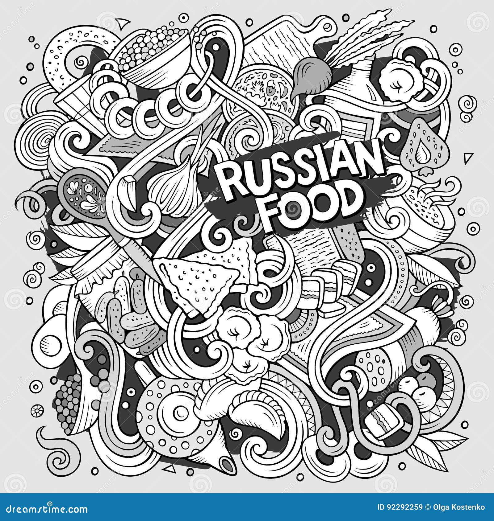 Cartoon Cute Doodles Hand Drawn Russian Food Illustration Stock