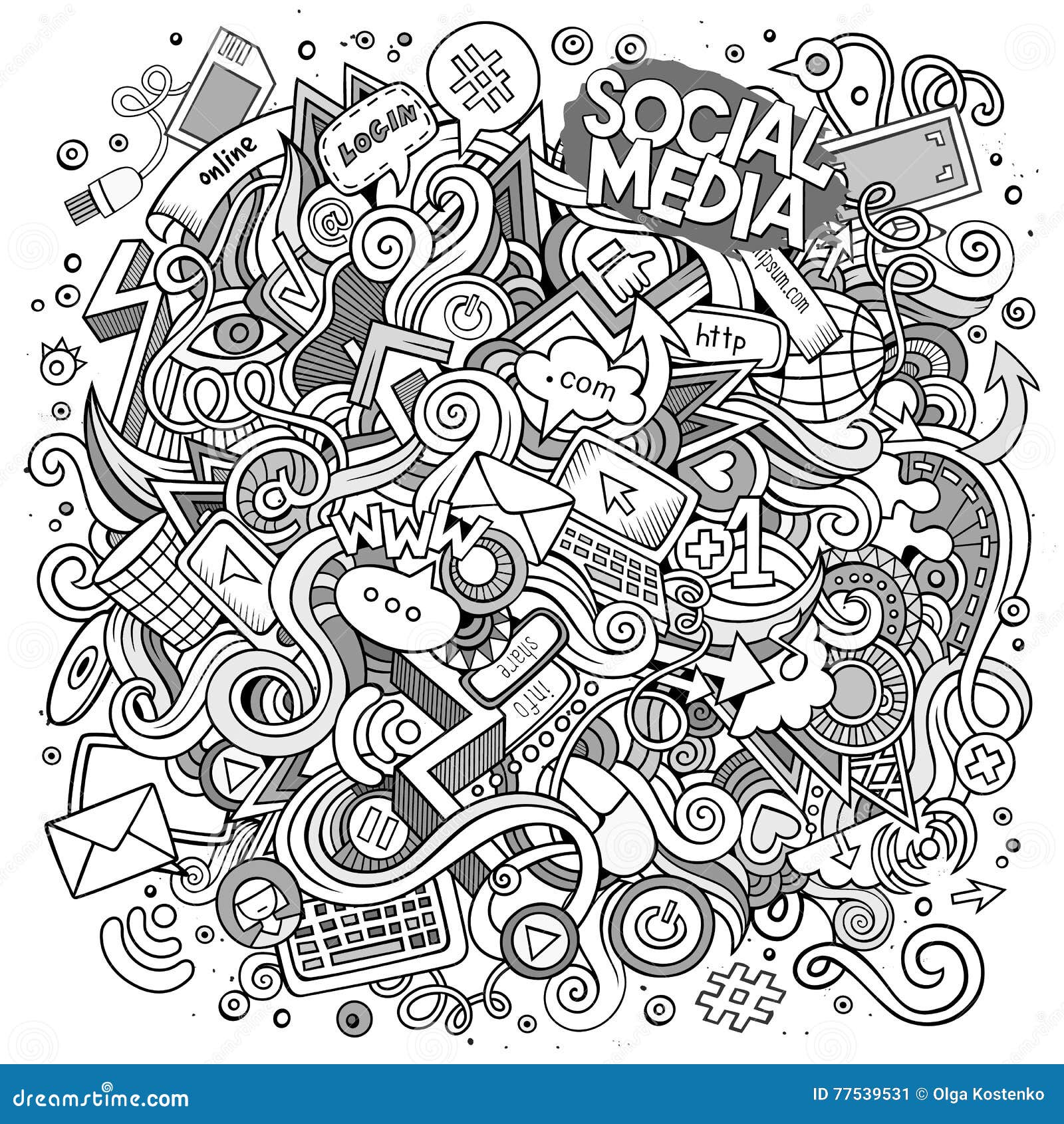 Cartoon Cute Doodles Hand Drawn Social Media Illustration Stock