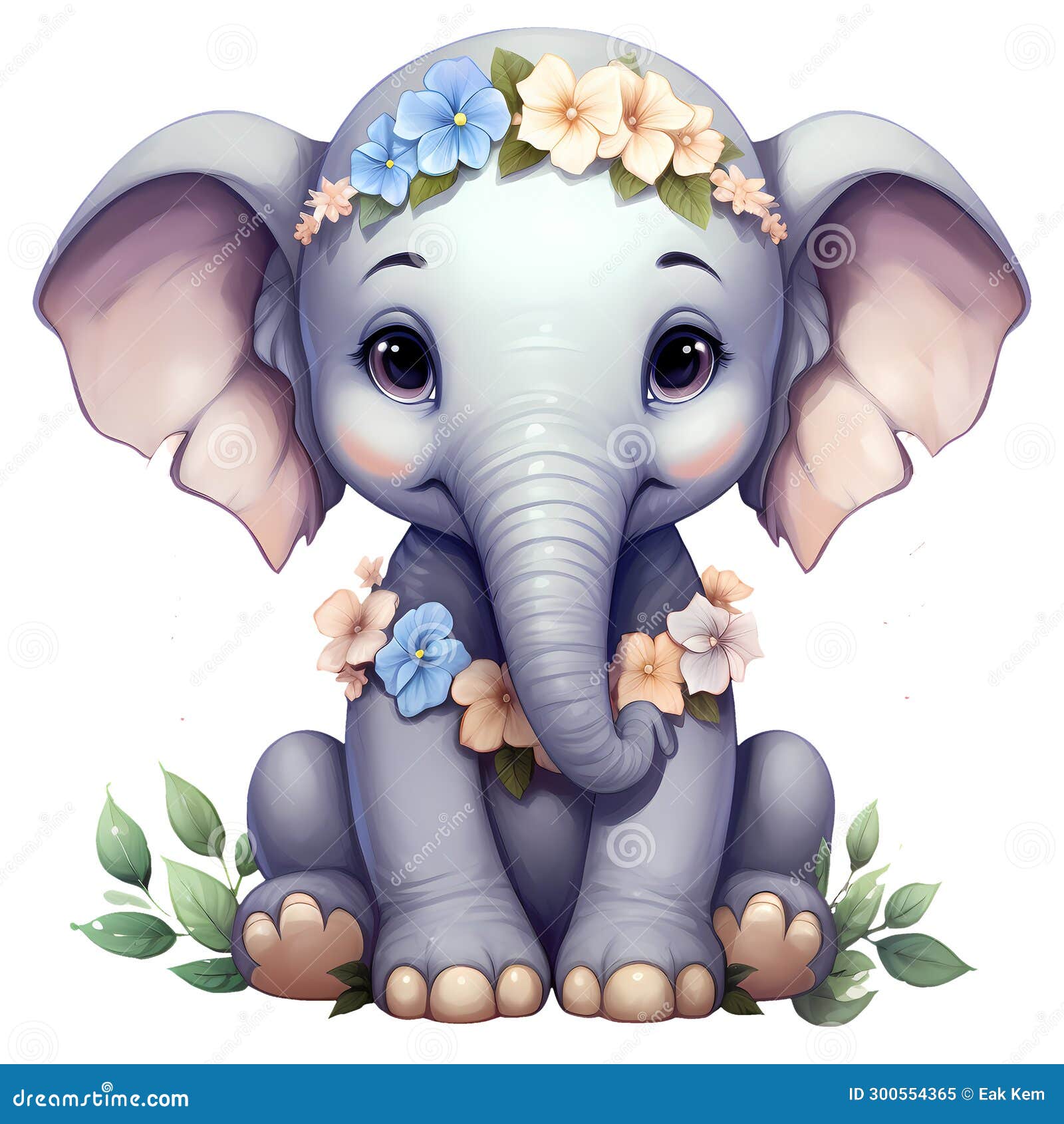 Cute Elephant with Flowers Watercolor Clipart Illustration AI ...