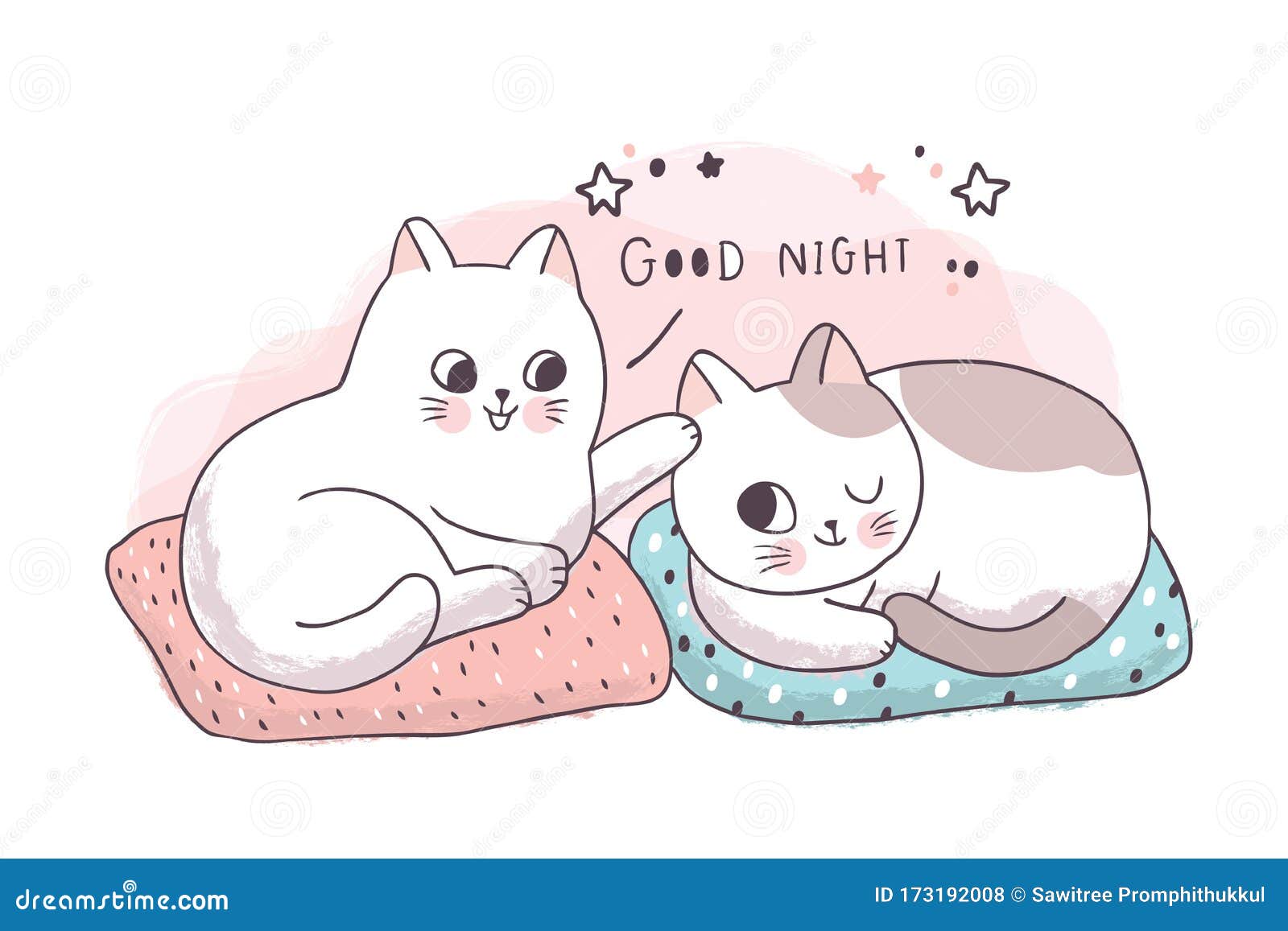 Cartoon Cute Friendship, Cats Say Good Night Vector. Stock ...