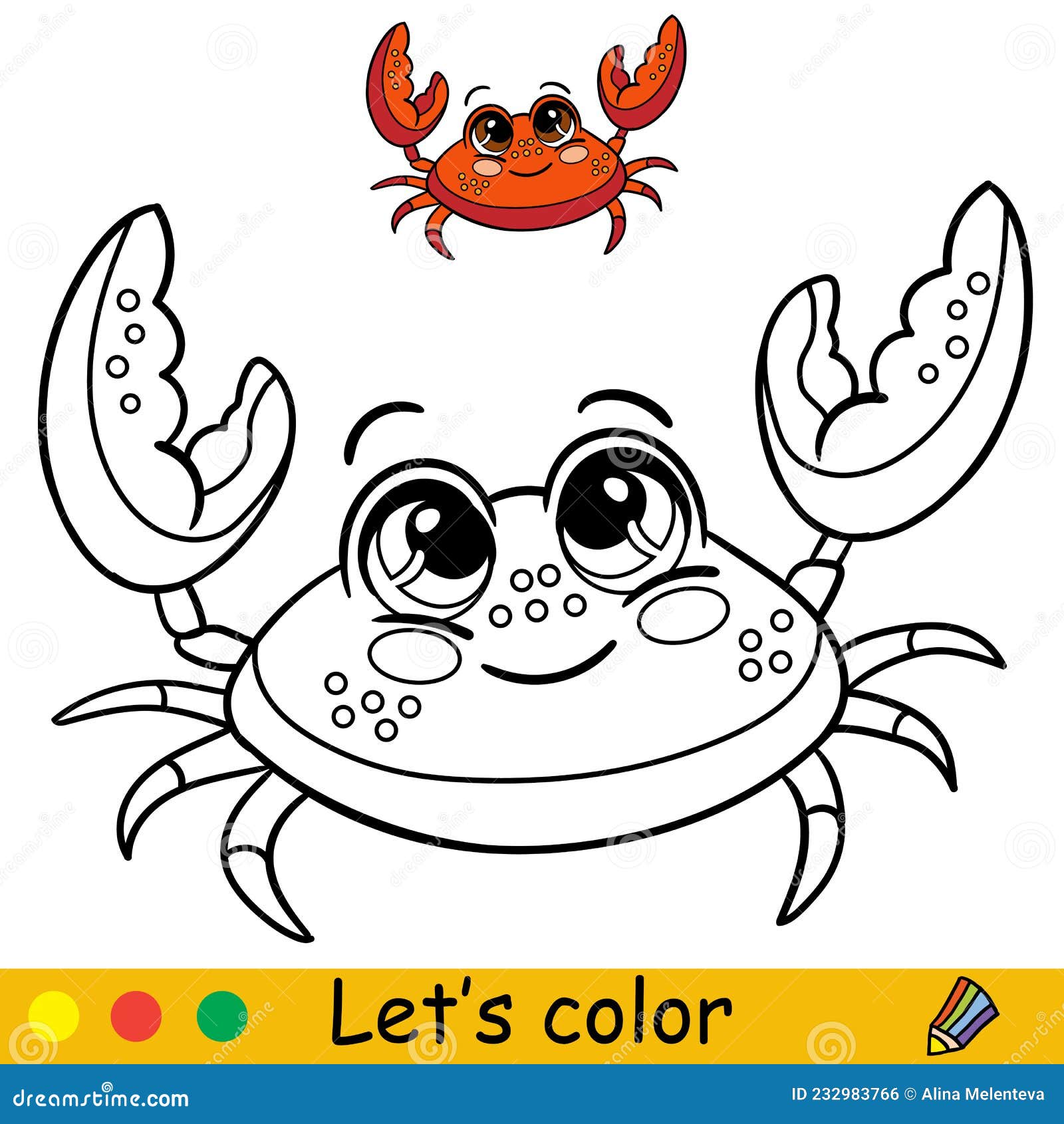 Cartoon Cute and Funny Cartoon Crab Coloring Stock Vector - Illustration of  animal, school: 232983766