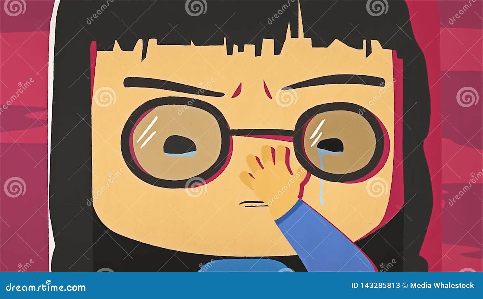 Cartoon Cute Girl Portrait Crying and Whiping Her Tears by Her Hand. Asian  Stressed Anime Girl with Glasses Feeling Sad Stock Illustration -  Illustration of cute, kindergarten: 143285813