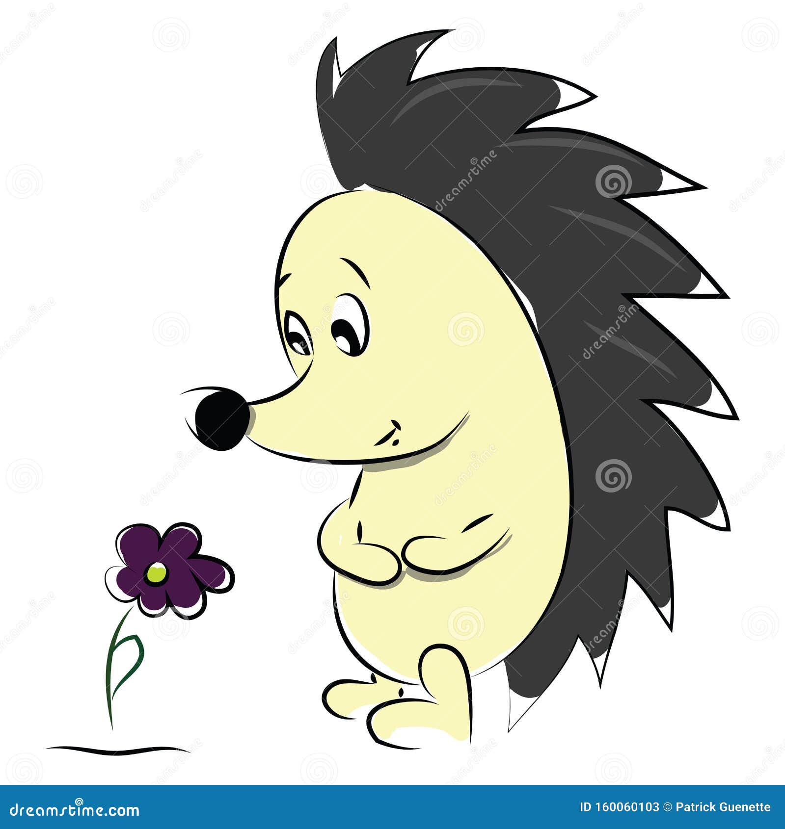 Cartoon of a Cute Hedgehog Admiring a Beautiful Flower Vector Color Drawing  or Illustration Stock Vector - Illustration of prickle, color: 160060103