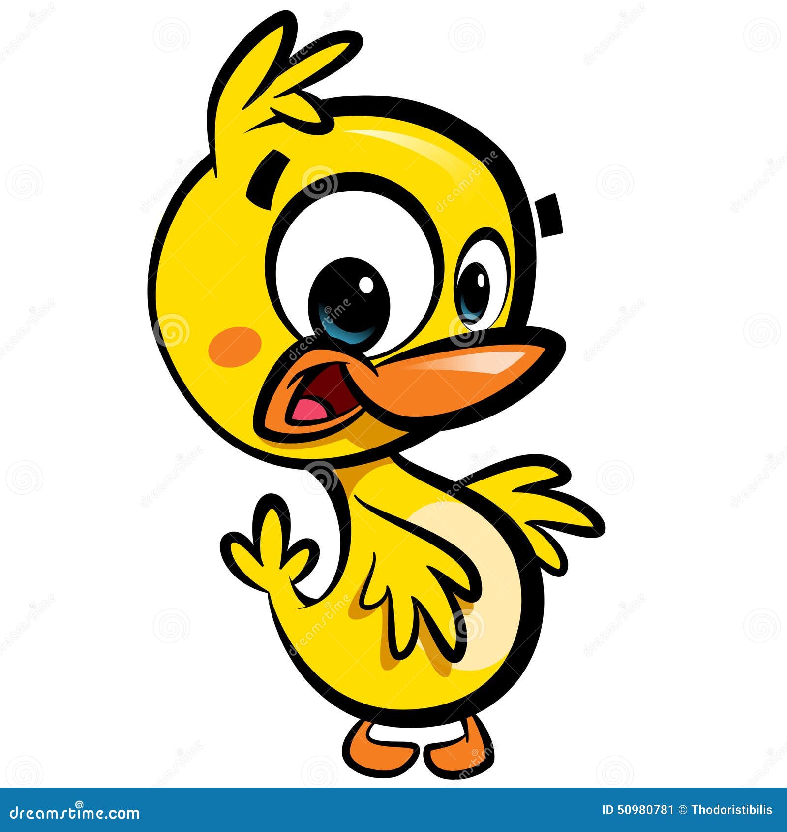 cartoon cute little smiling baby duck character with black outlines