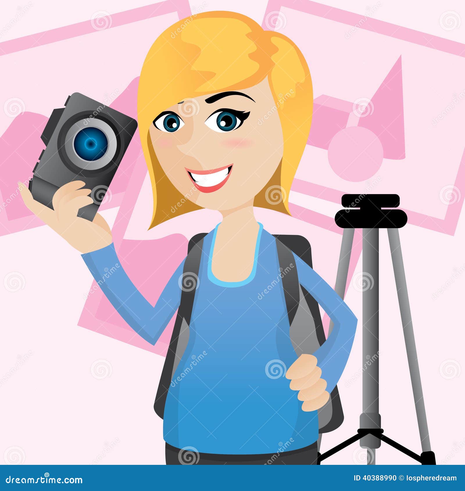 Cartoon Cute Photographer with Camera and Tripod Stock Vector ...