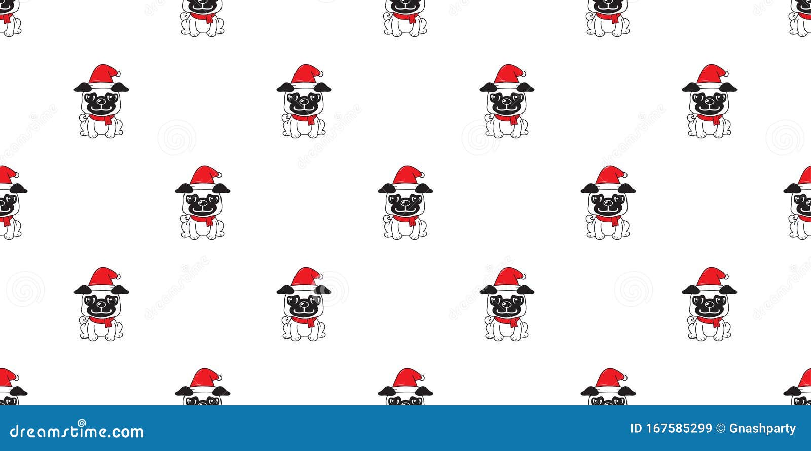 Cartoon Cute Pug Dog With Santa Claus Christmas Hat