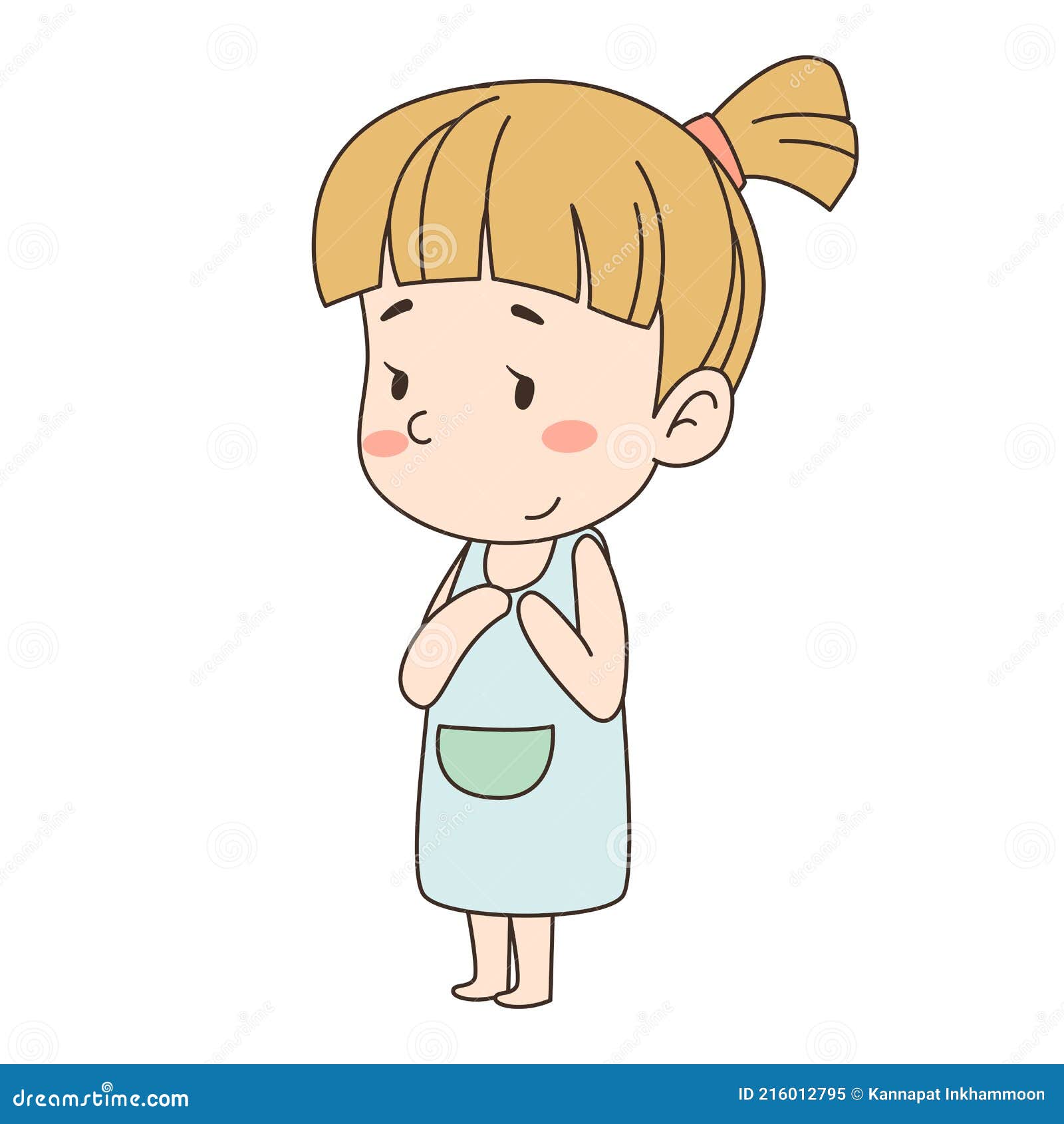 Cartoon Cute Shy Cheerful Little Girl Stock Vector - Illustration of child,  vector: 216012795