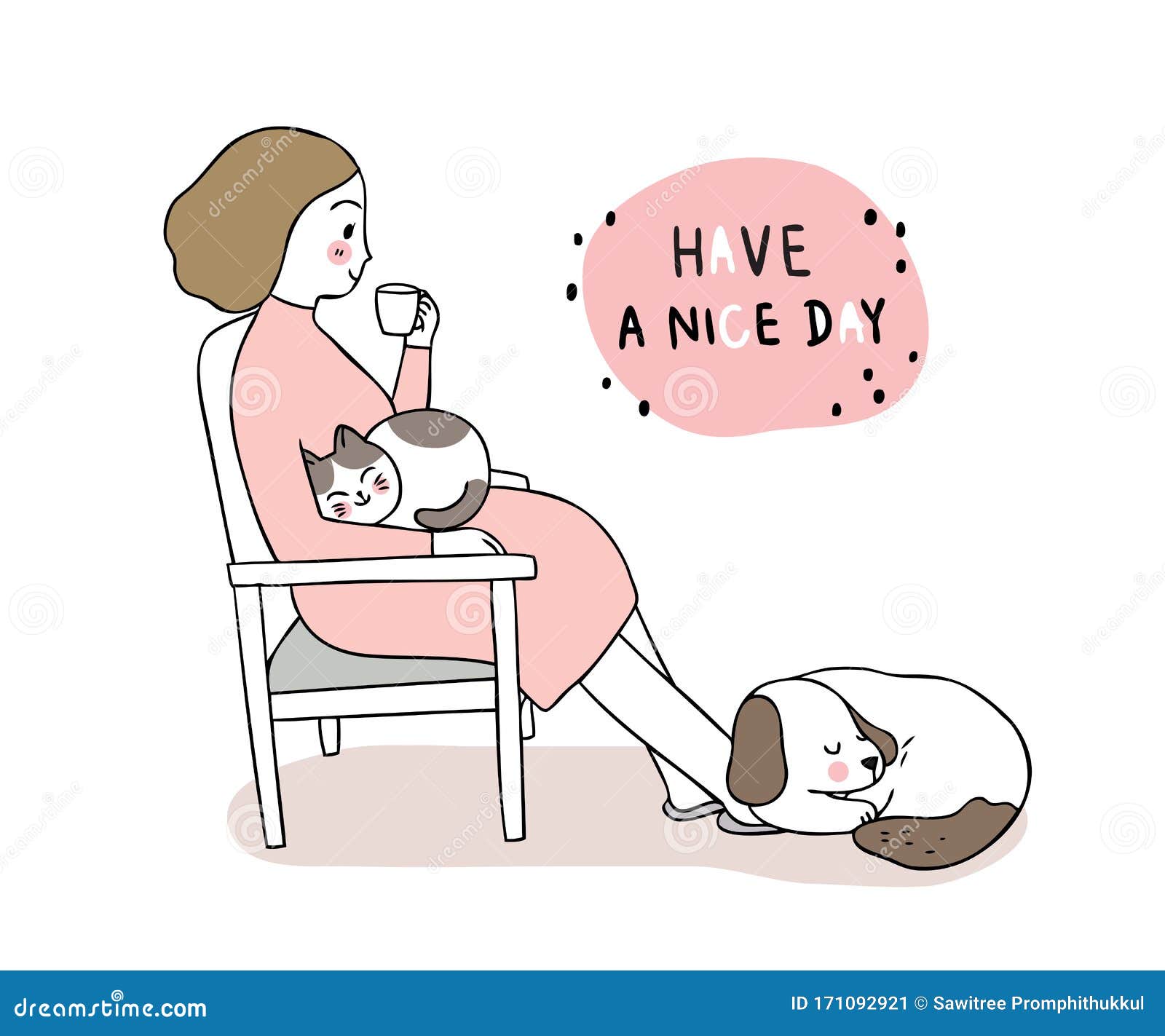 Cartoon Cute Woman Drink Coffee and Cat and Dog Sleepy Relaxtion Vector. Stock Illustration - Illustration of sitting, feel: 171092921 Cartoon Cute Woman Drink Coffee and Cat and Dog Sleepy Relaxtion Vector. Stock Illustration - Illustration of sitting, feel: 171092921