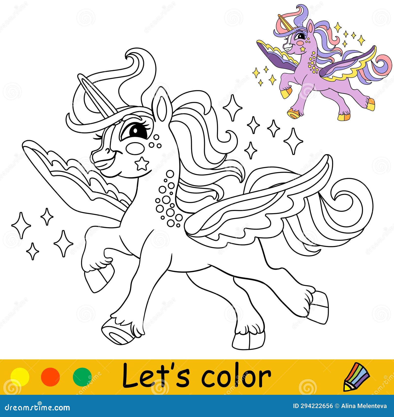 Cartoon Cute Unicorn with a Wings Kids Coloring Book Page Stock Vector ...