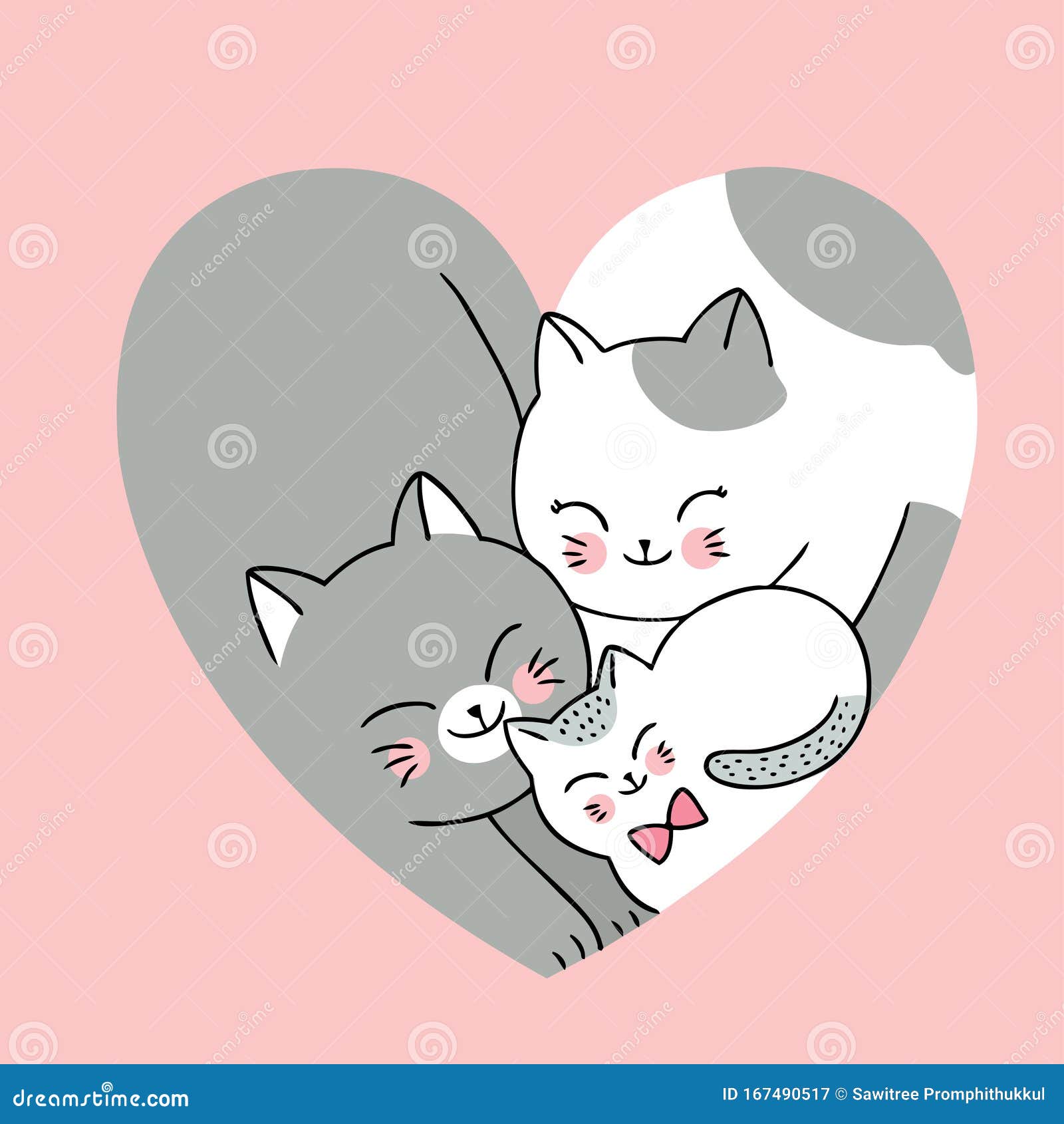 Cartoon Cute Valentines Day Family Cats in Shape Heart Vector. Stock  Illustration - Illustration of family, vector: 167490517