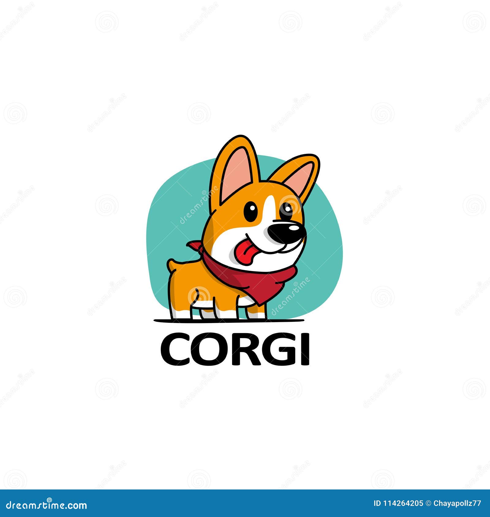 cartoon cute welsh corgi dog with red scarf