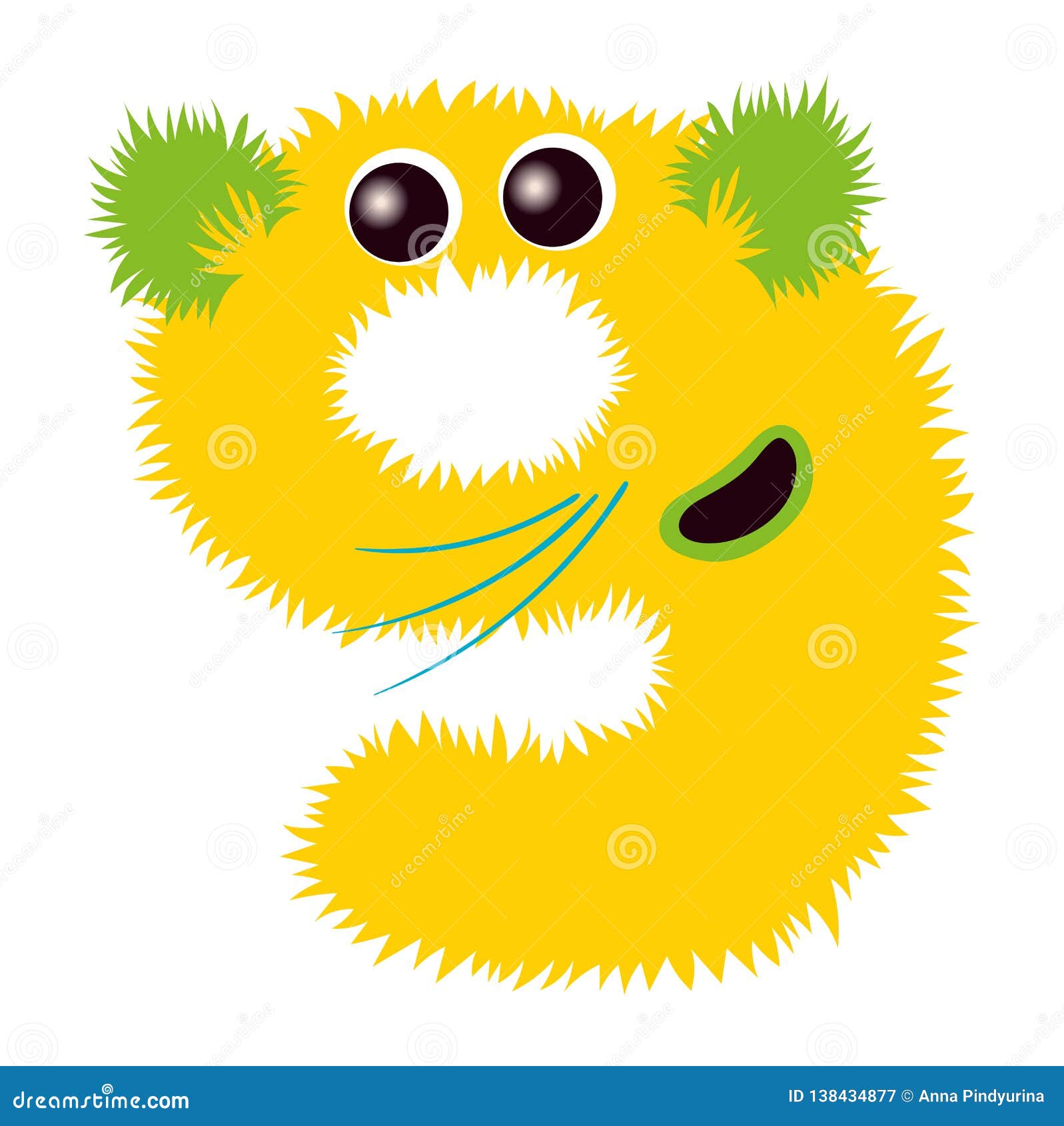 Cartoon Cute Yellow and Green Monster Number Nine Stock Vector -  Illustration of counting, face: 138434877