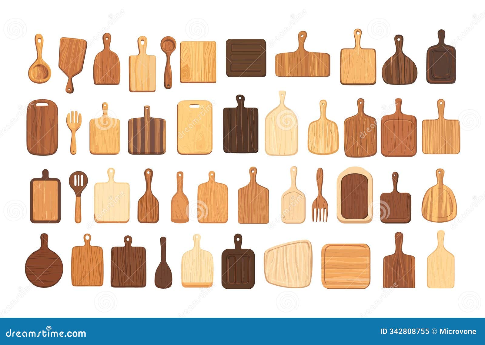 cartoon cutting boards  set. wooden rectangular circular square kitchen utensils culinary tool, chopped slice