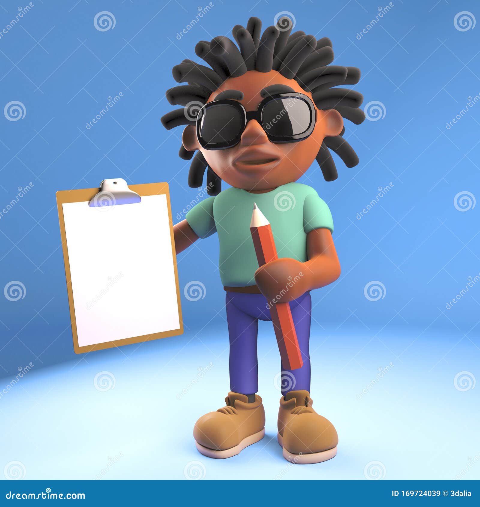 Cartoon 3d Dreadlocked Rastafarian Black Man Holding Clipboard and Pencil,  3d Illustration Stock Illustration - Illustration of questionaire,  diversity: 169724039