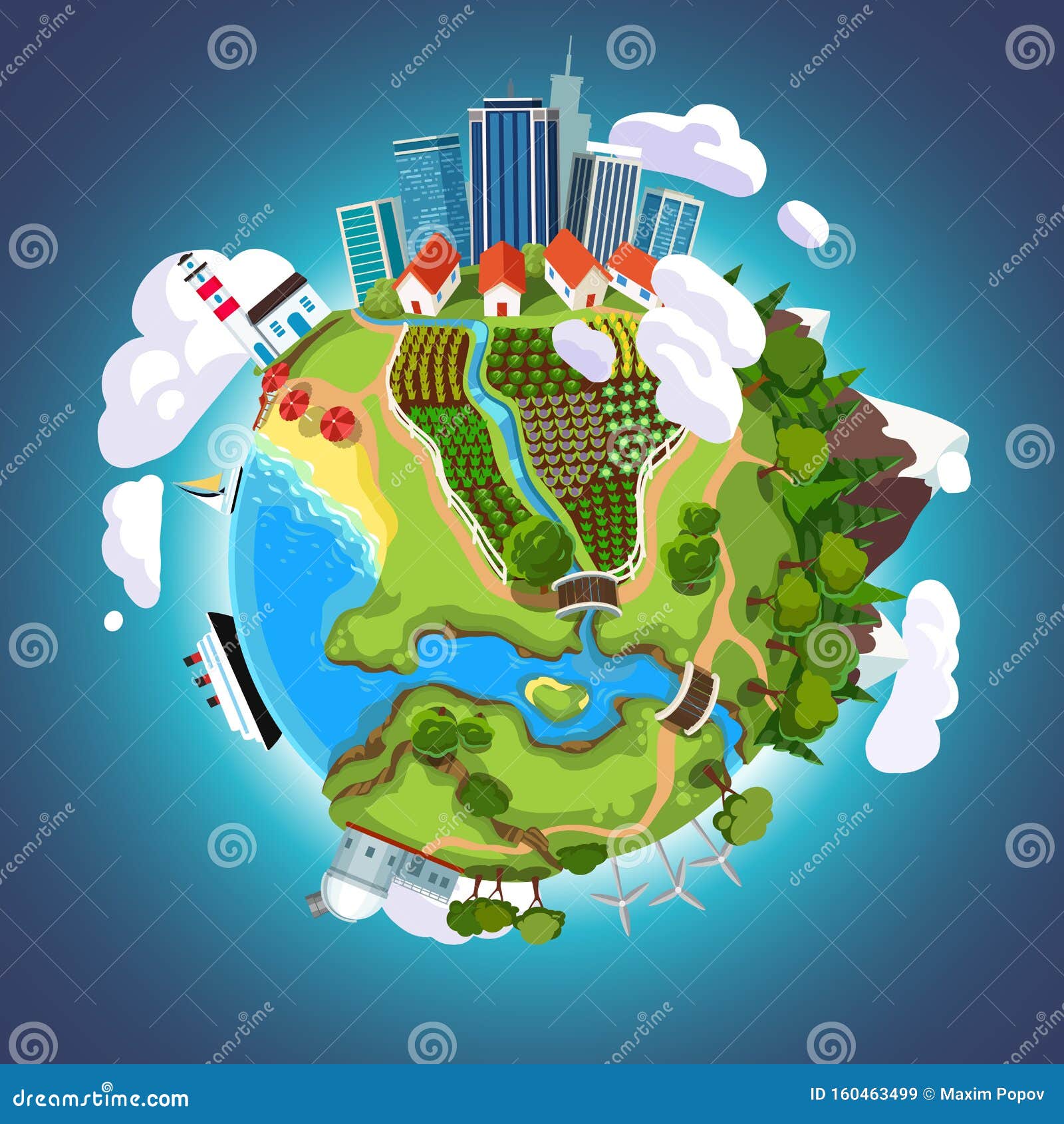 Cartoon 3D Earth Planet Globe in Space Stock Vector - Illustration of earth,  mountain: 160463499