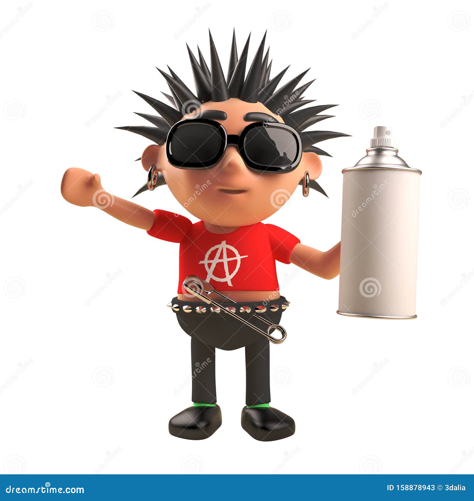 Cartoon 3d Punk Rocker Character with Spiky Hair Holding an Aerosol ...