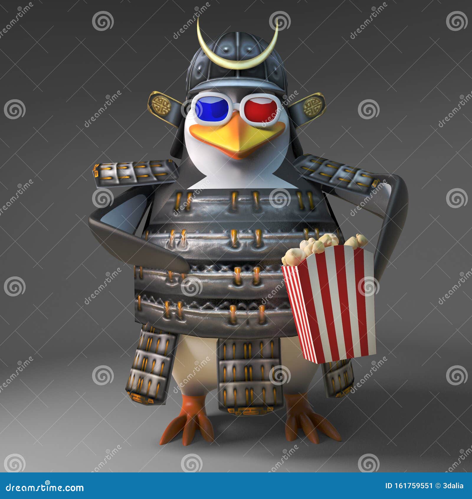 Cartoon 3d Samurai Warrior Penguin Character Eating Popcorn while Watching  a 3d Movie, 3d Illustration Stock Illustration - Illustration of character,  graphic: 161759551