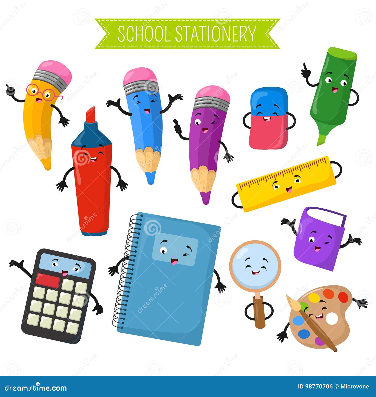 cartoon 3d  characters of school writing stationery