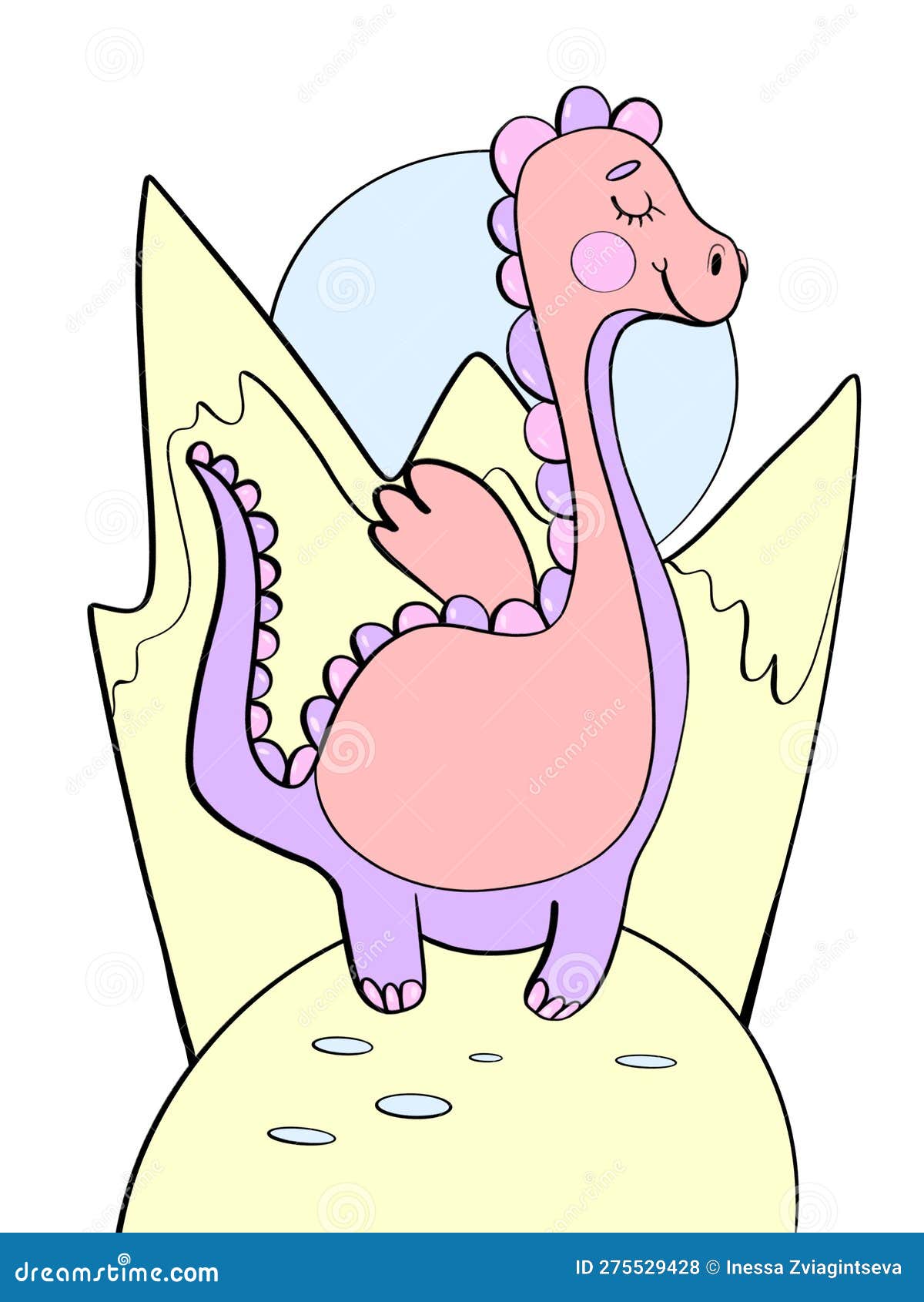 Desenho de dinossauro roxo fofo sentado