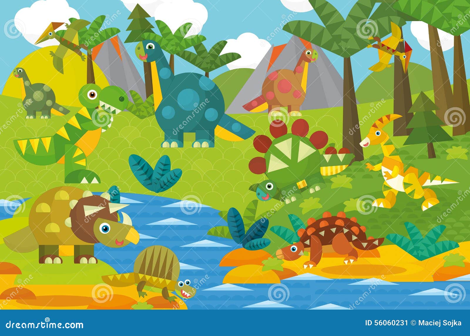 Cartoon dinosaur land stock illustration. Illustration of design - 56060231 Cartoon dinosaur land stock illustration. Illustration of design - 56060231