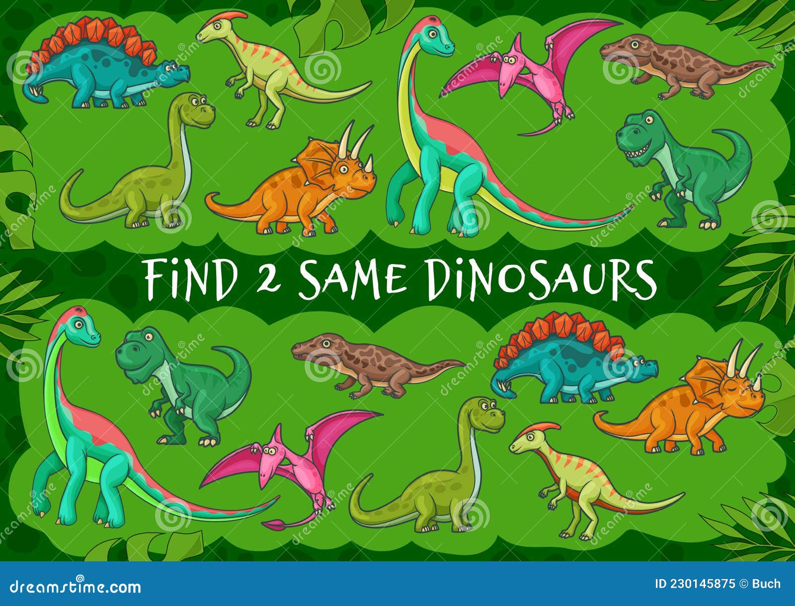 Cartoon Dinosaurs, Find Two Same Dino, Kids Game Stock Vector -  Illustration of reptile, tabletop: 230145875