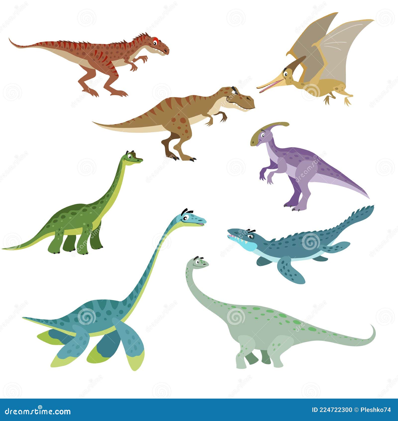 cartoon dinosaurs set. cute dinosaurs collection in flat funny style. predators and herbivores prehistoric wild animals.  il