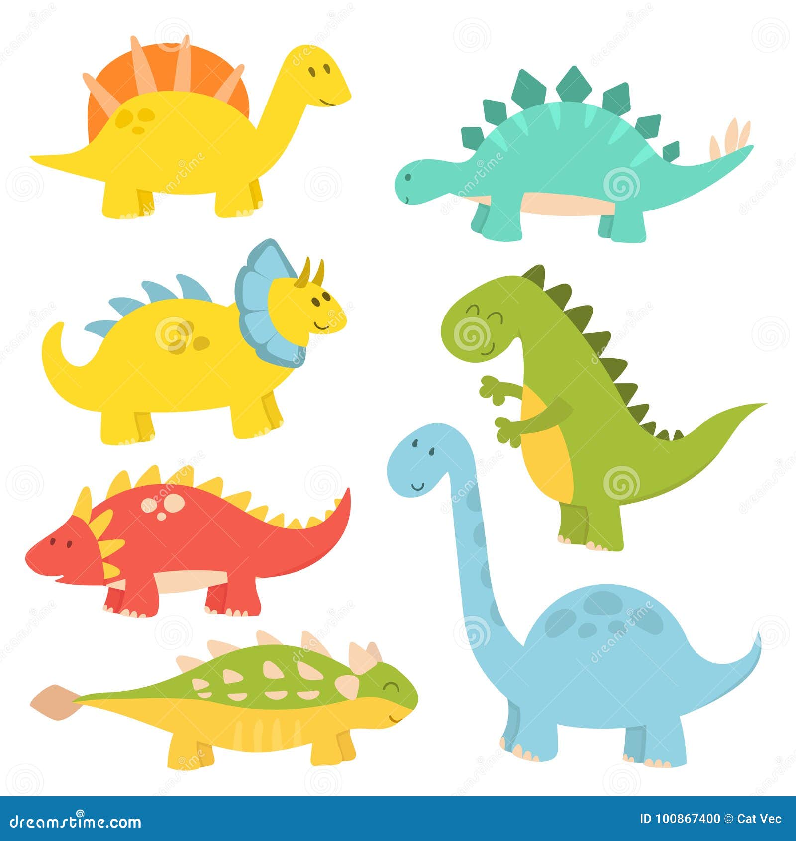 Cartoon Dinosaurs Vector Illustration Monster Animal Dino Prehistoric ...