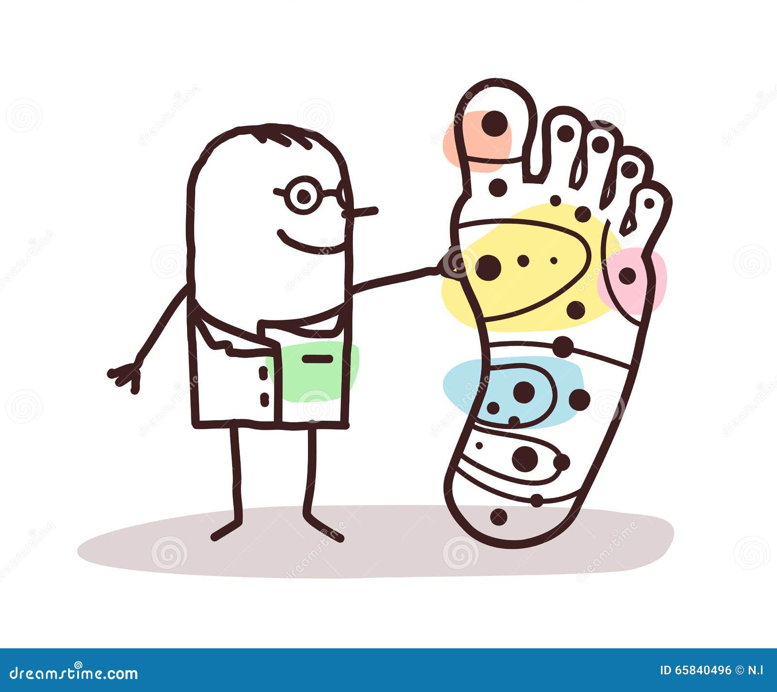 Cartoon Doctor with Big Foot and and Reflexology Stock Vector