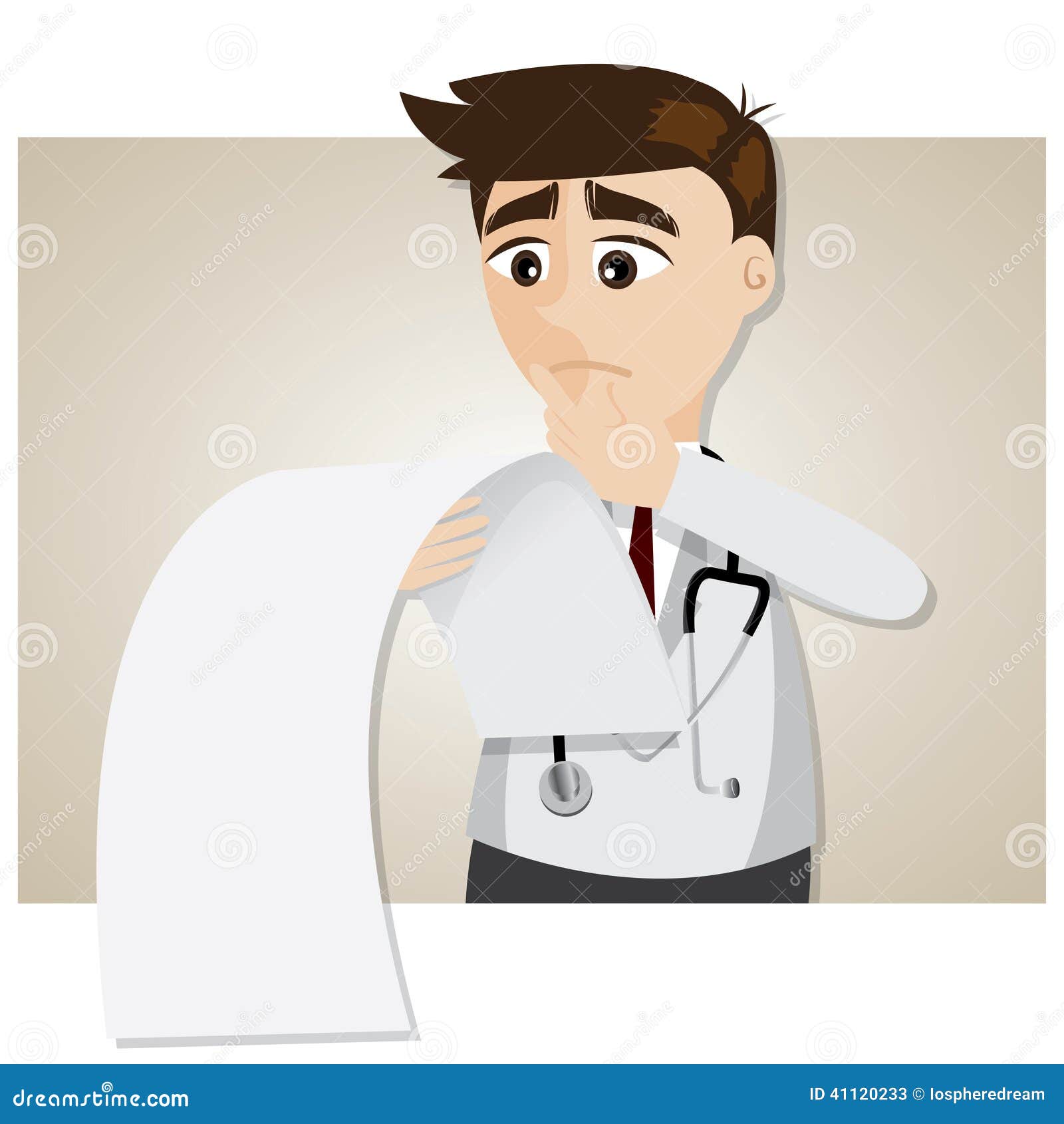 cartoon doctor reading patient information and diagnose