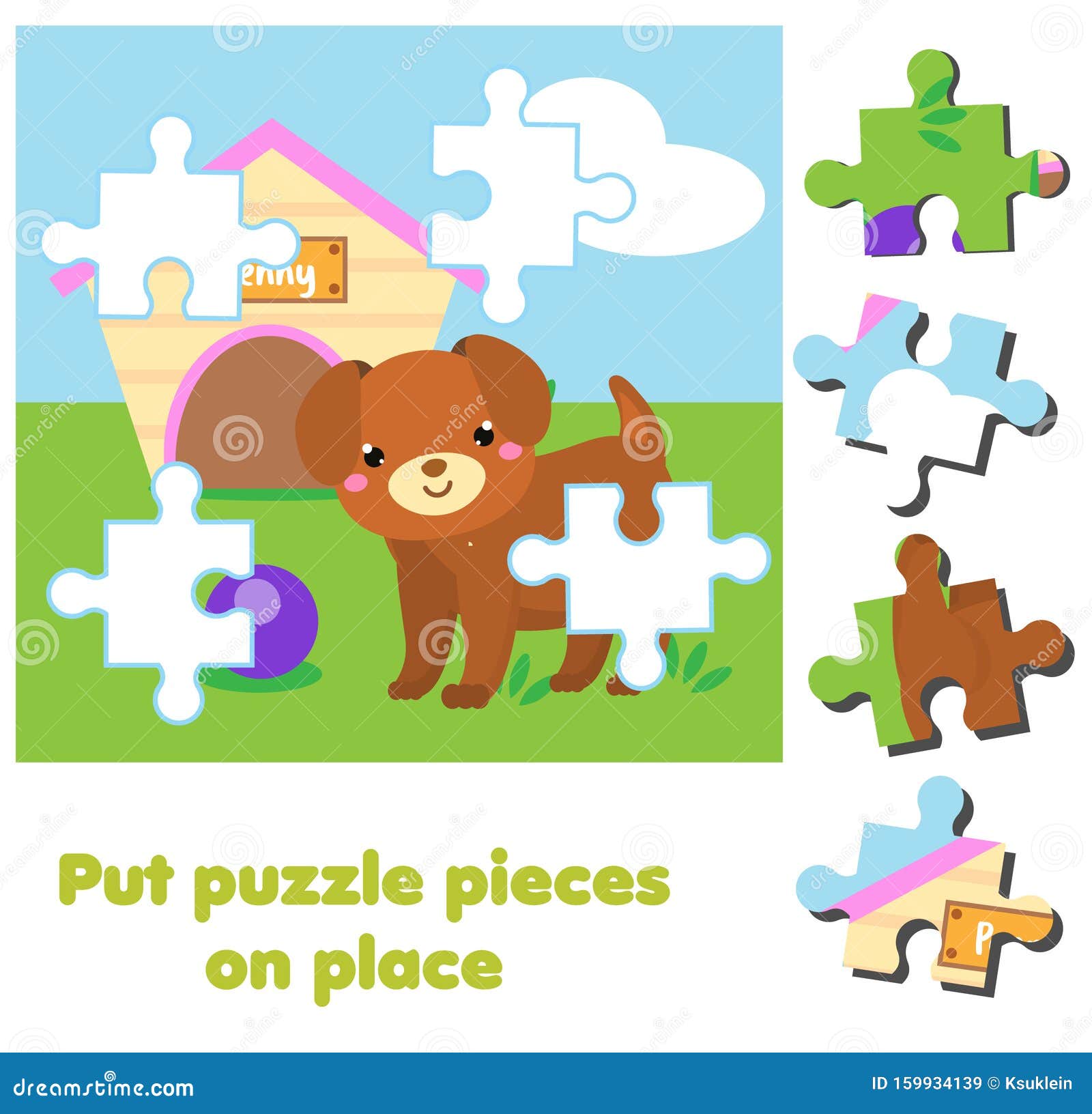 Cartoon Dog. Jigsaw Puzzle for Toddlers. Match Pieces and Complete Picture.  Educational Game for Children Stock Vector - Illustration of classes,  kindergarten: 159934139