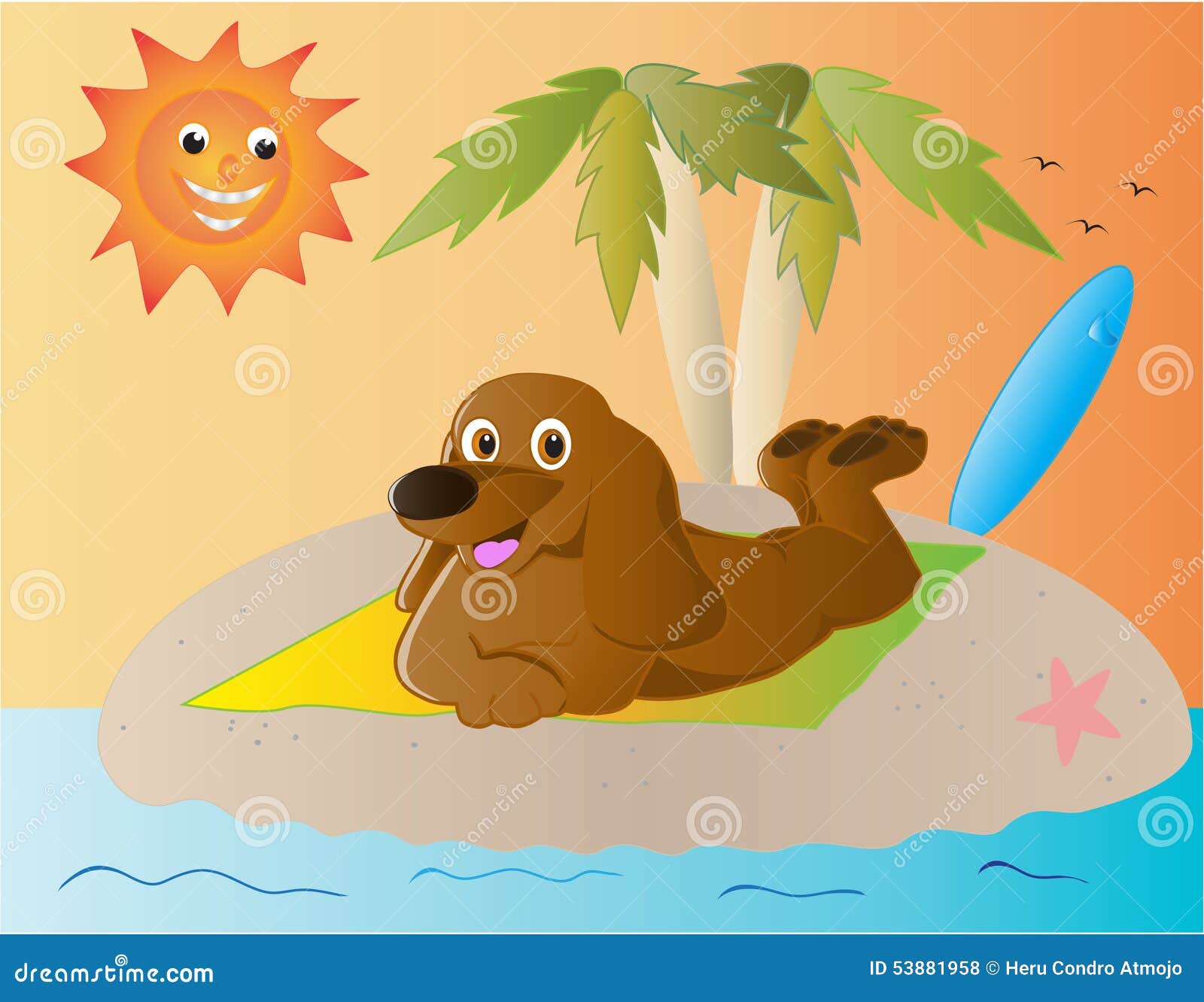 Cartoon Dog Beach Stock Illustration Illustration Of Sand 53881958