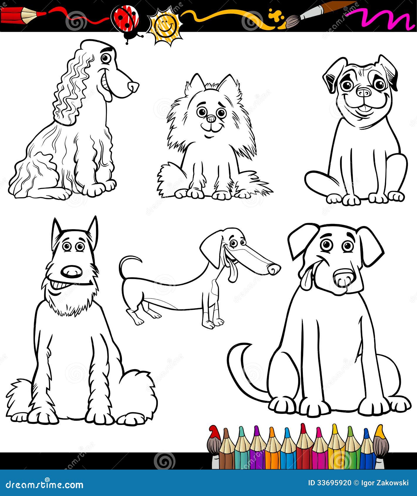 Cartoon Dog Breeds Coloring Page Stock Vector ...