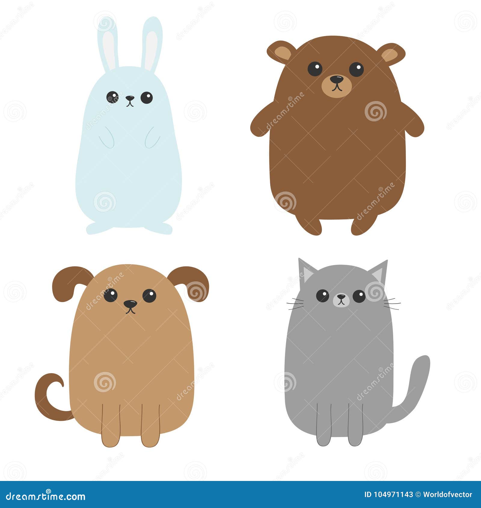 Cartoon Dog, Cat, Bear Grizzly, Rabbit Hare Icon. Puppy Kitten. Kawaii Pet  Forest Animal. Mustache Whisker Tail Stock Vector - Illustration of face,  hare: 104971143