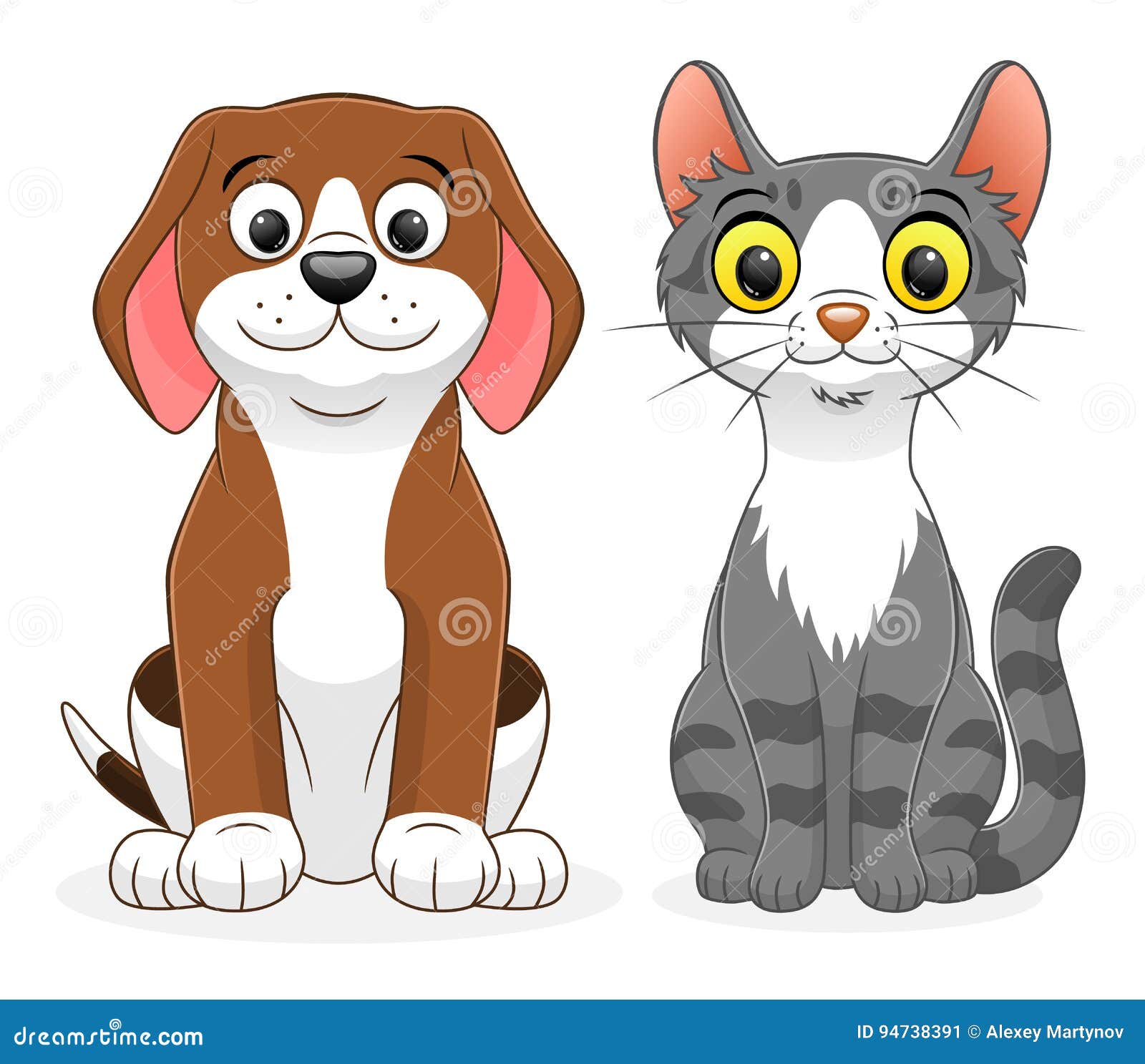 Dog and cat icon in comic style. Animal head cartoon vector