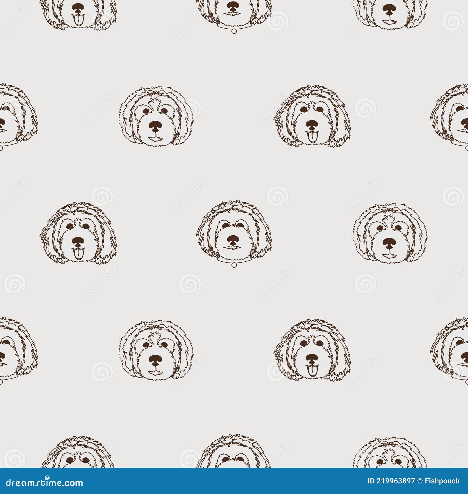 cartoon dog heads outline seamless pattern silhouettes