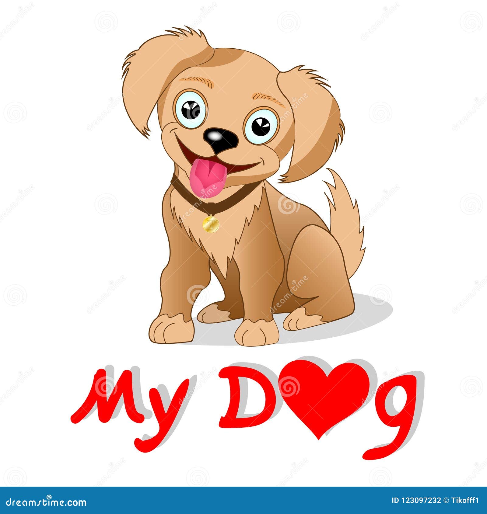 Cartoon Dog `I Love My Dog` Vector Illustration Stock Vector - Illustration  of hair, design: 123097232