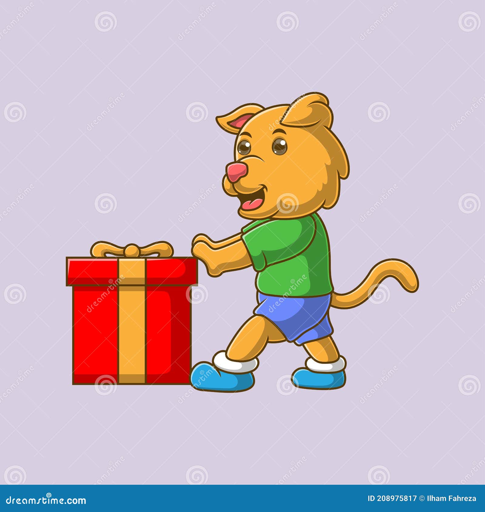 Cartoon Dog Pushing Gift Box Stock Illustration Illustration of