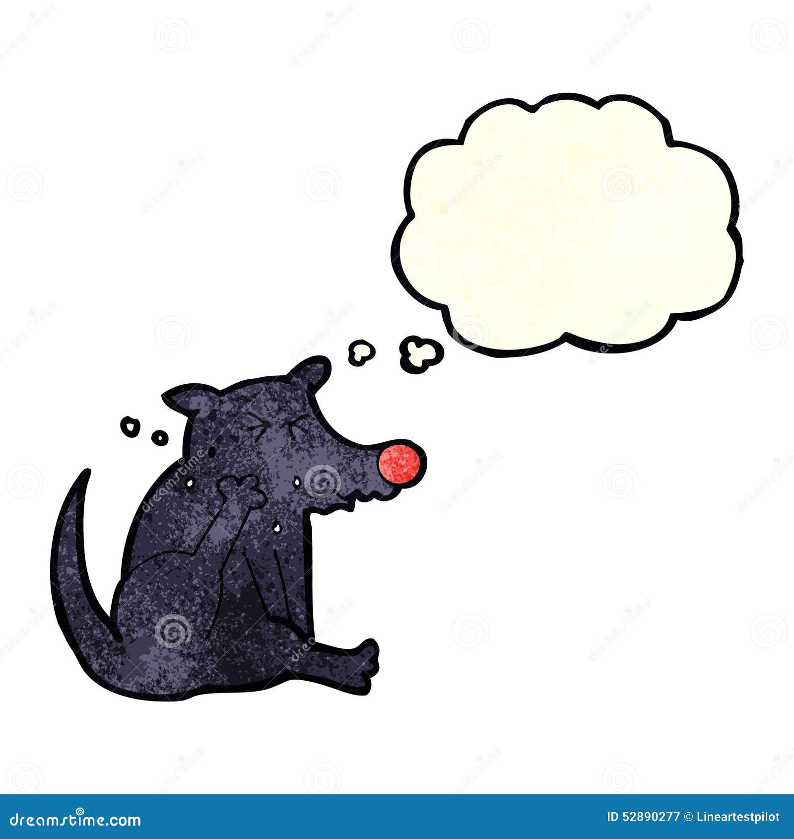 Cartoon Dog Scratching with Thought Bubble Stock Illustration