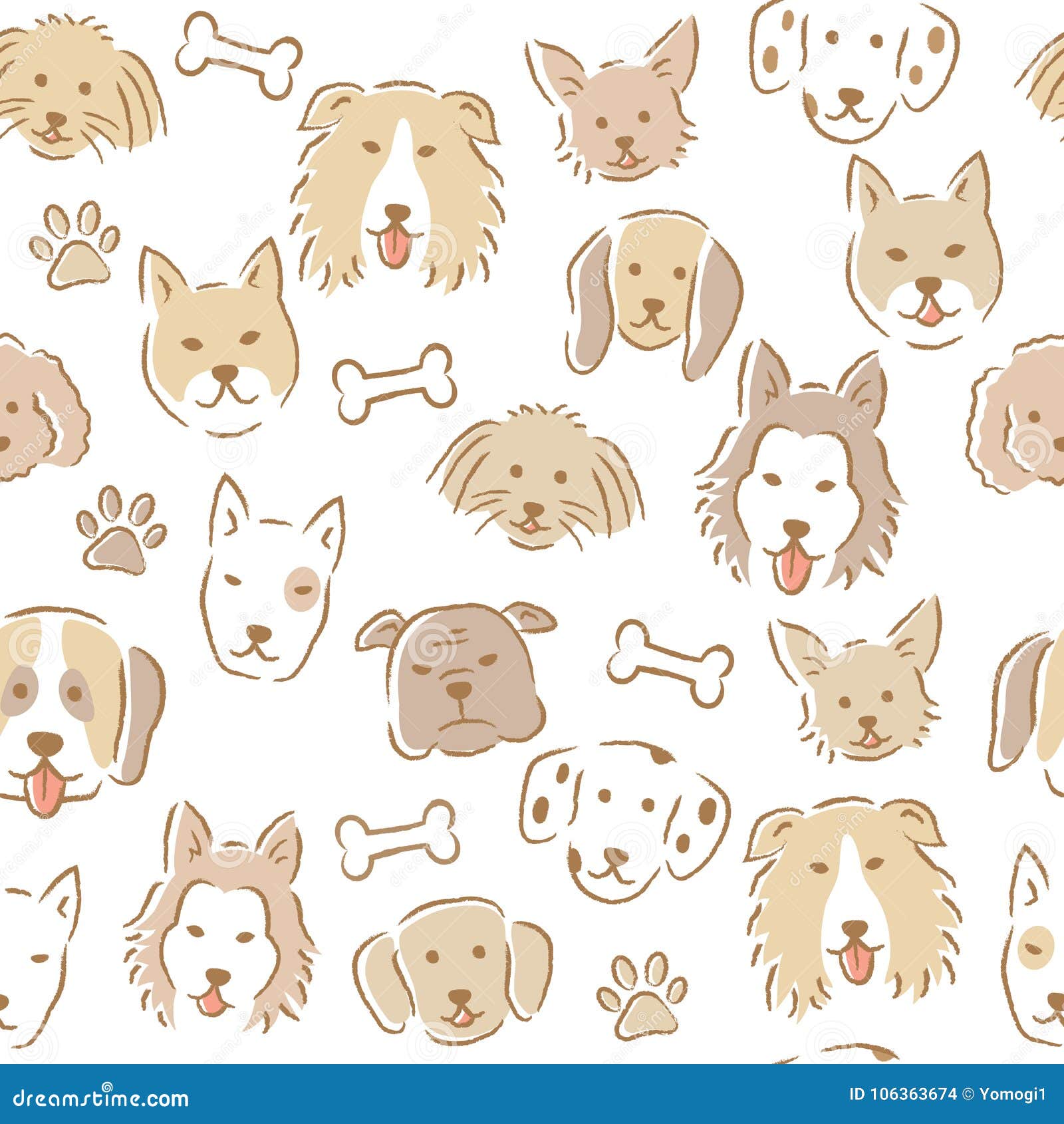 Hand Drawn Cartoon Dog Face Seamless Pattern. Various Cute Dogs. Stock  Vector - Illustration of canine, animal: 106363674