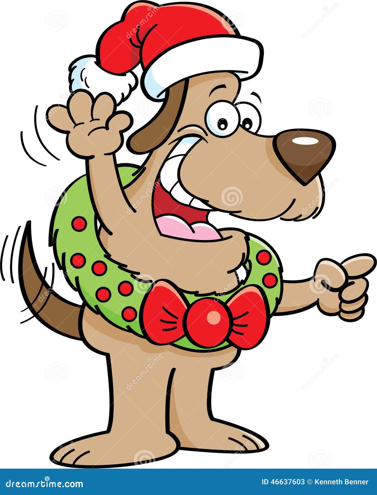 Cartoon Dog Wearing A Christmas Wreath. Stock Vector ...