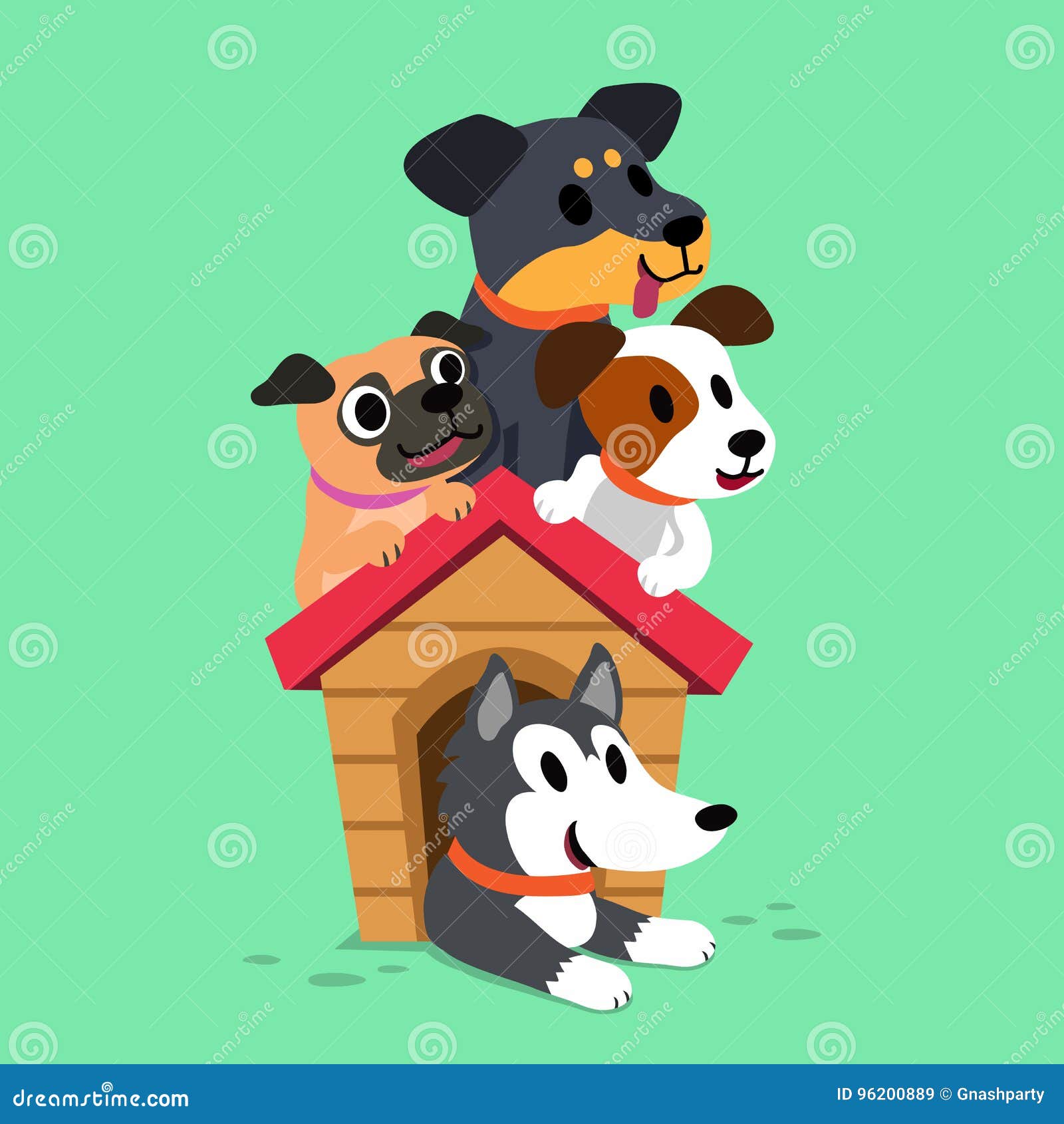 Cartoon Dogs With A Dog House Stock Vector - Illustration ...