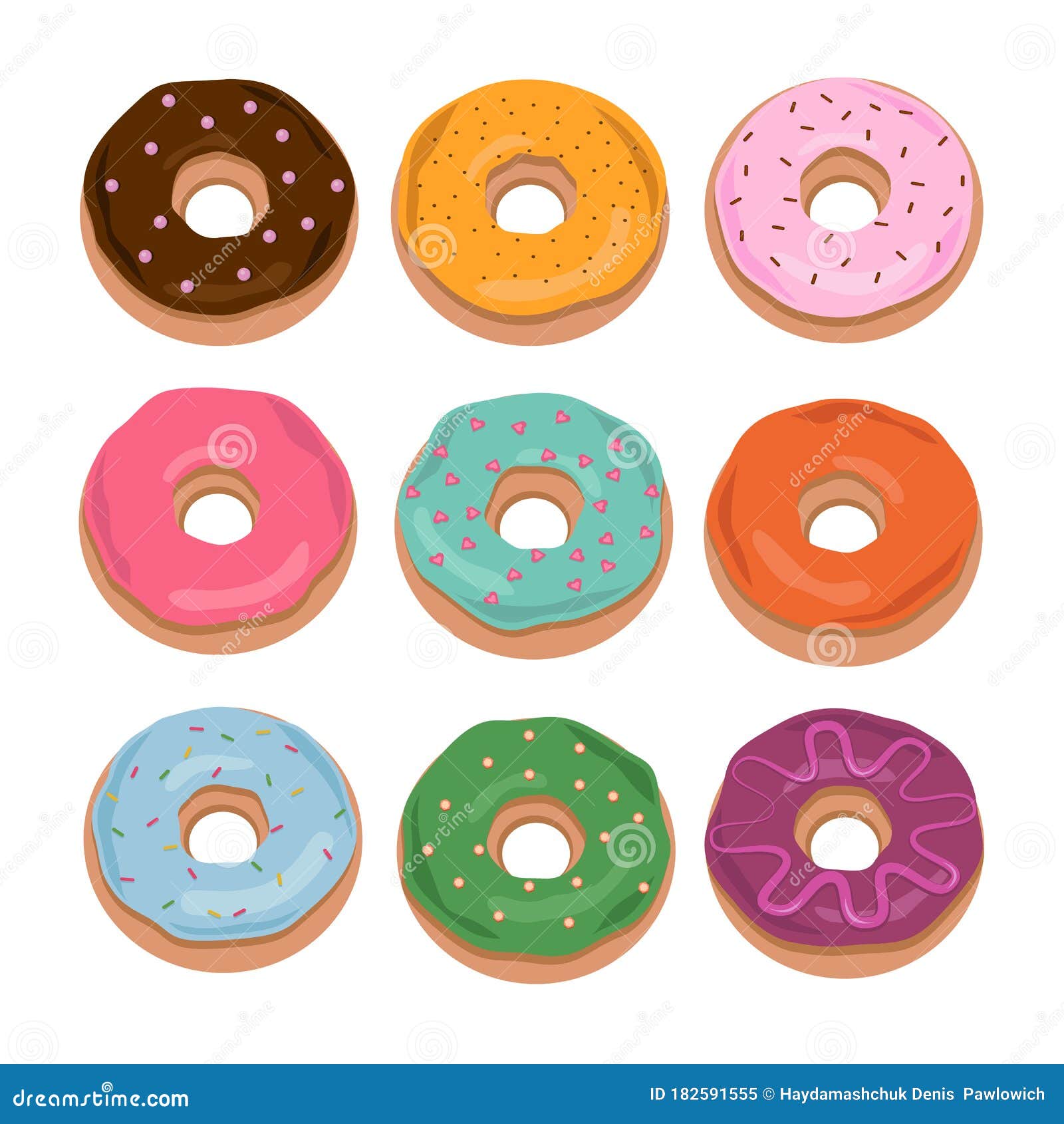 Cartoon Donuts Isolated on White Background. Vector Donut into the Glaze  Collection. Sweet Doughnut Food. Stock Vector - Illustration of candy,  cafe: 182591555