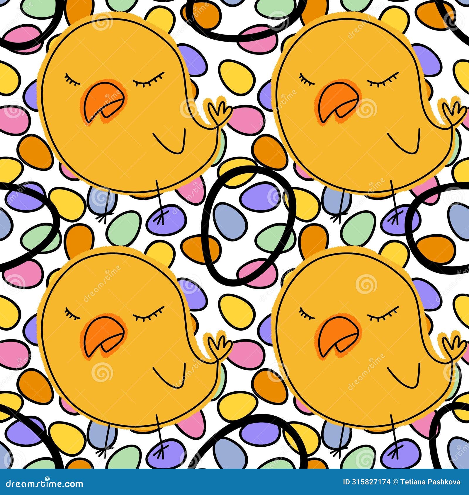 Cartoon Doodle Easter Seamless Chicken and Eggs Pattern for Wrapping ...