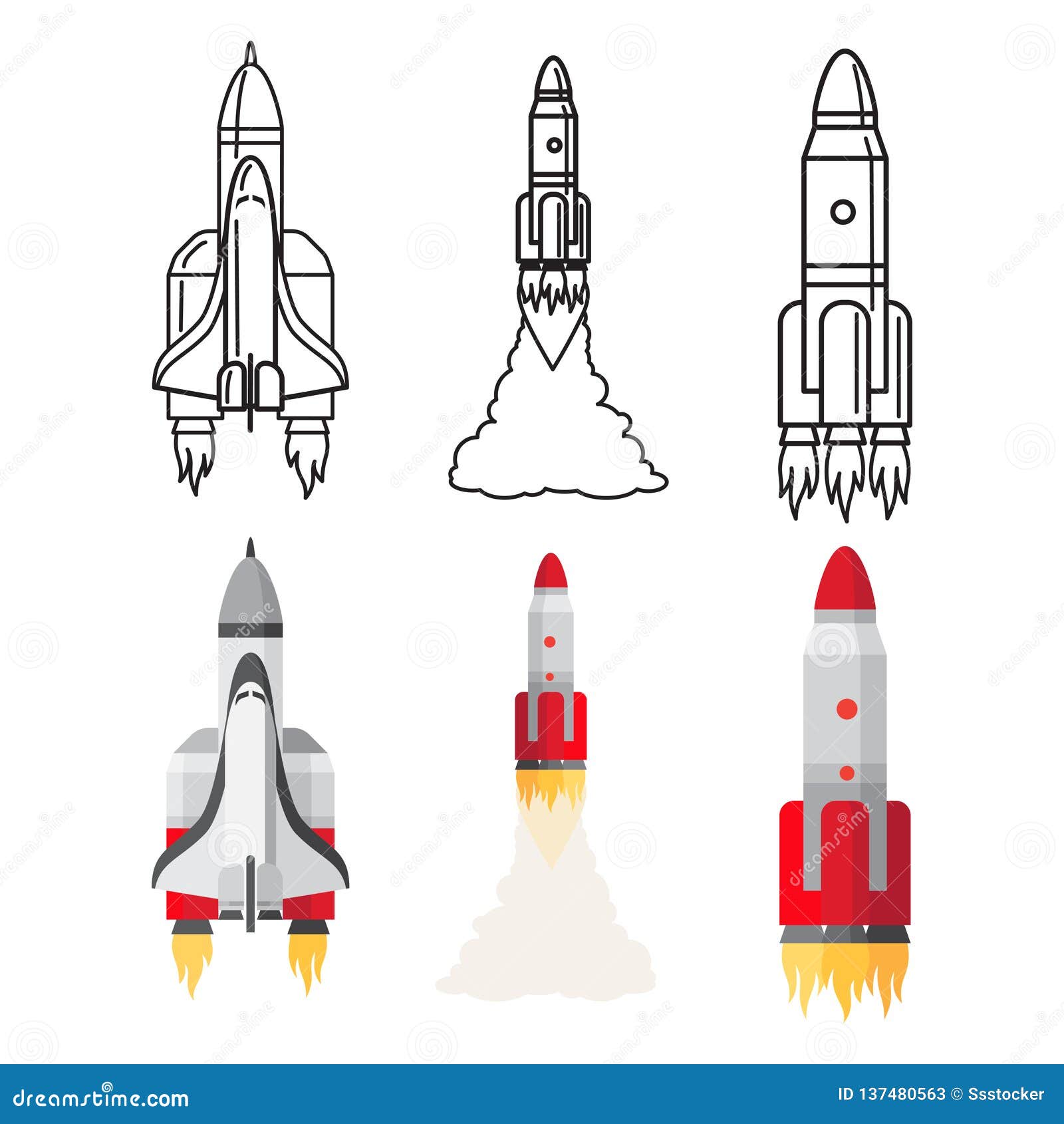 Cartoon and Doodle Line Space Rockets Set Vector Illustration Stock Vector  - Illustration of drawing, shape: 137480563