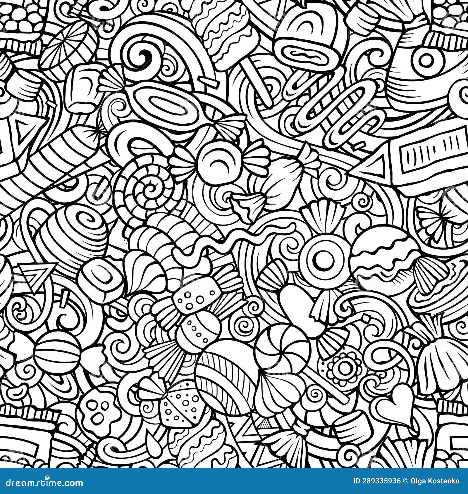 Cartoon Doodles Candies Seamless Pattern Stock Illustration ...